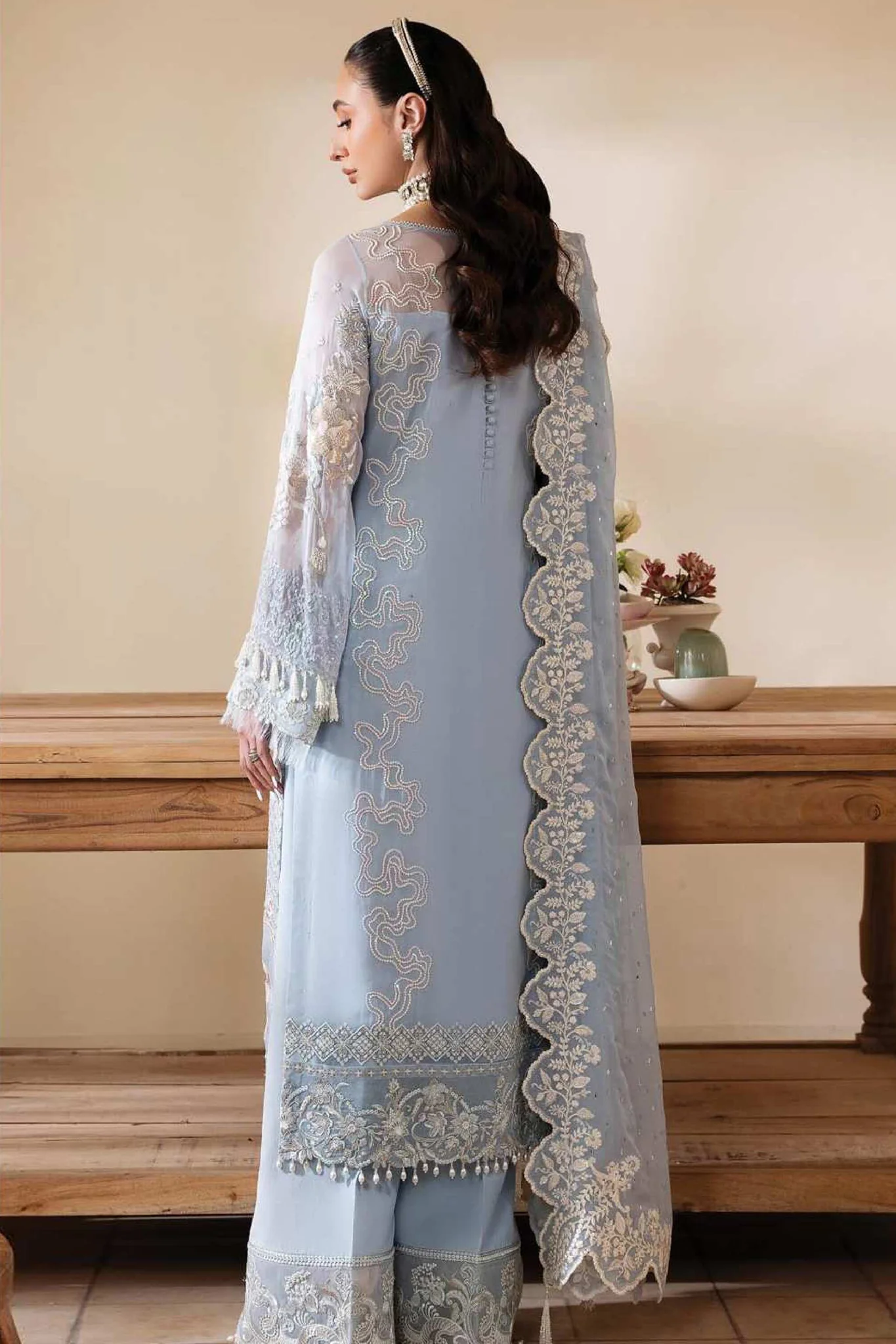 Muse By Serene Unstitched 3 Piece Luxury Festive Chiffon Suit-S-1078-Glace - Image 3