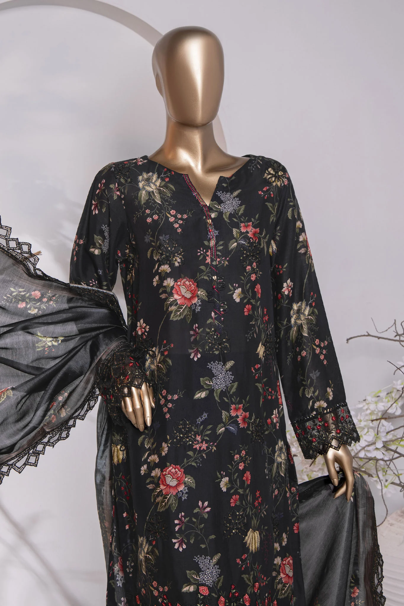 Muse Luxury By HZ Unstitched 3 Piece Emb Raw Silk Suit-MRE-127 - Image 2