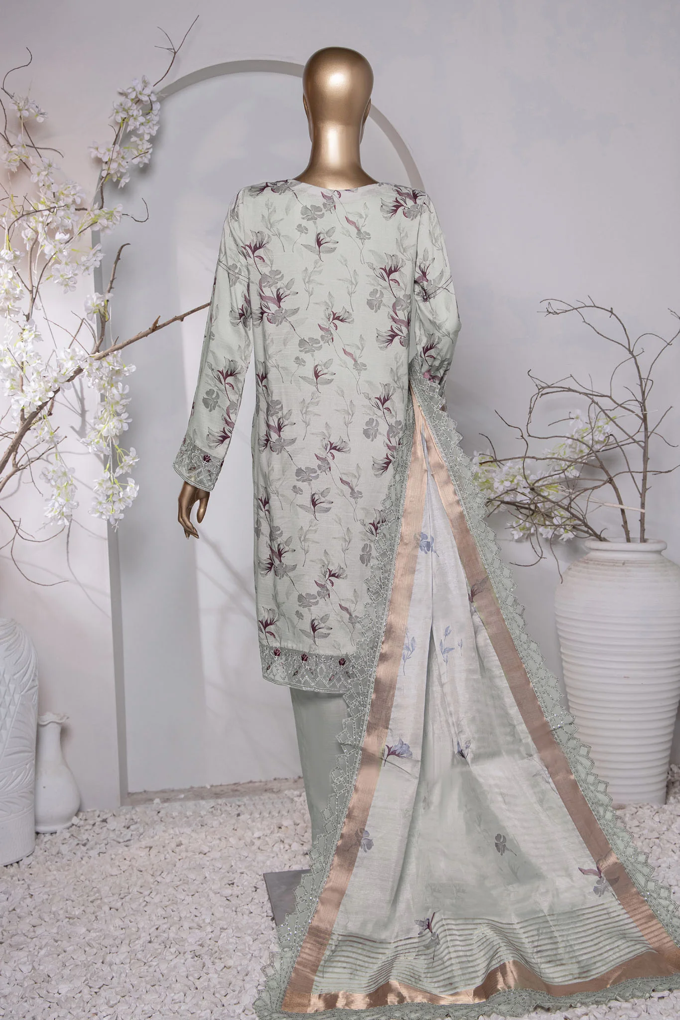Muse Luxury By HZ Unstitched 3 Piece Emb Raw Silk Suit-MRE-130 - Image 3