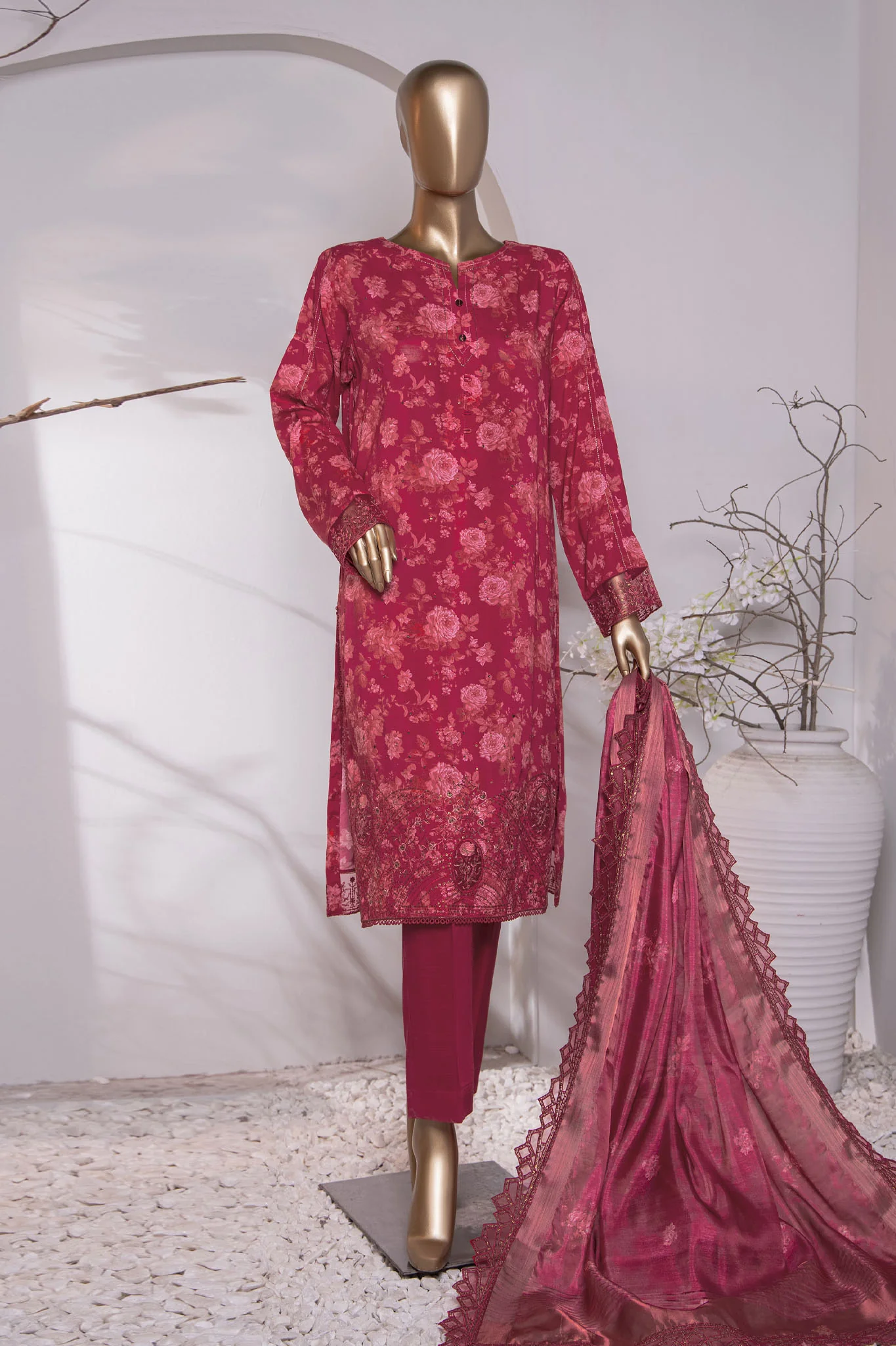 Muse Luxury By HZ Unstitched 3 Piece Emb Raw Silk Suit-MRE-151