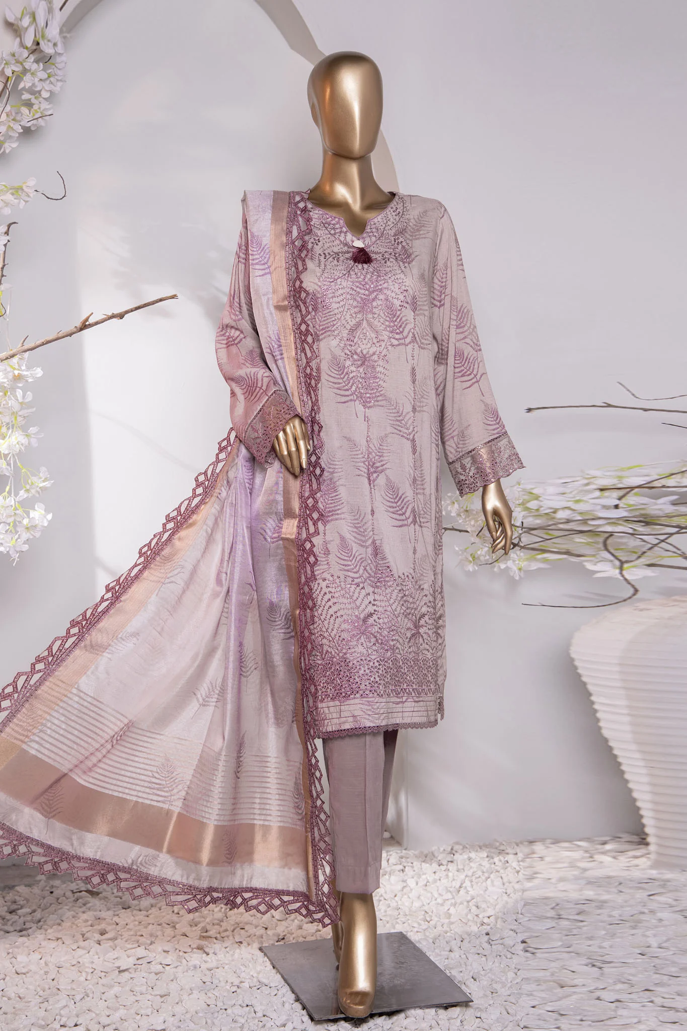 Muse Luxury By HZ Unstitched 3 Piece Emb Raw Silk Suit-MRE-159