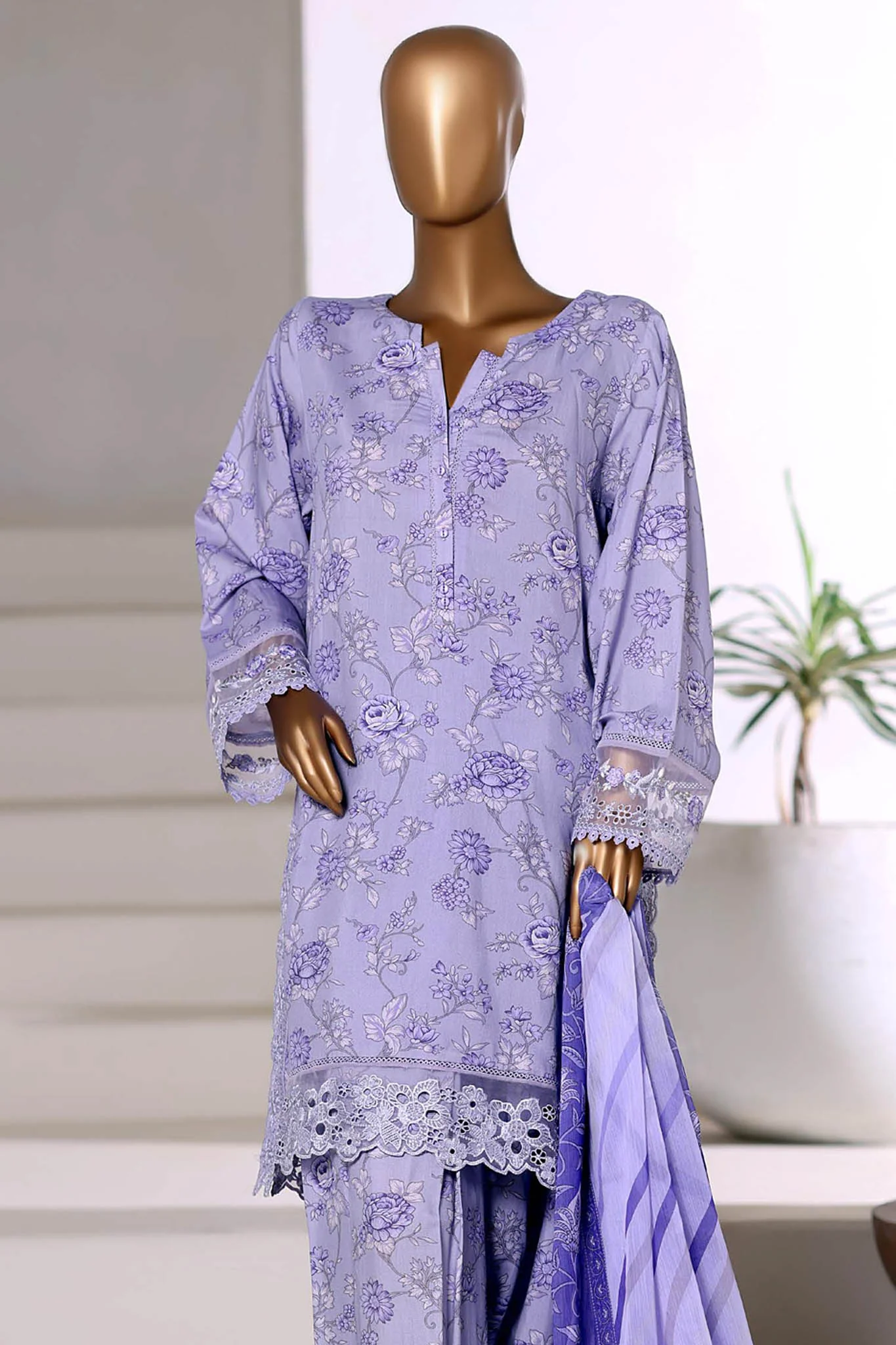 Malika By Sada Bahar Stitched 3 Piece Viscose With Farshi Shalwar Vol-02 Suit-MVF-542-Purple - Image 2