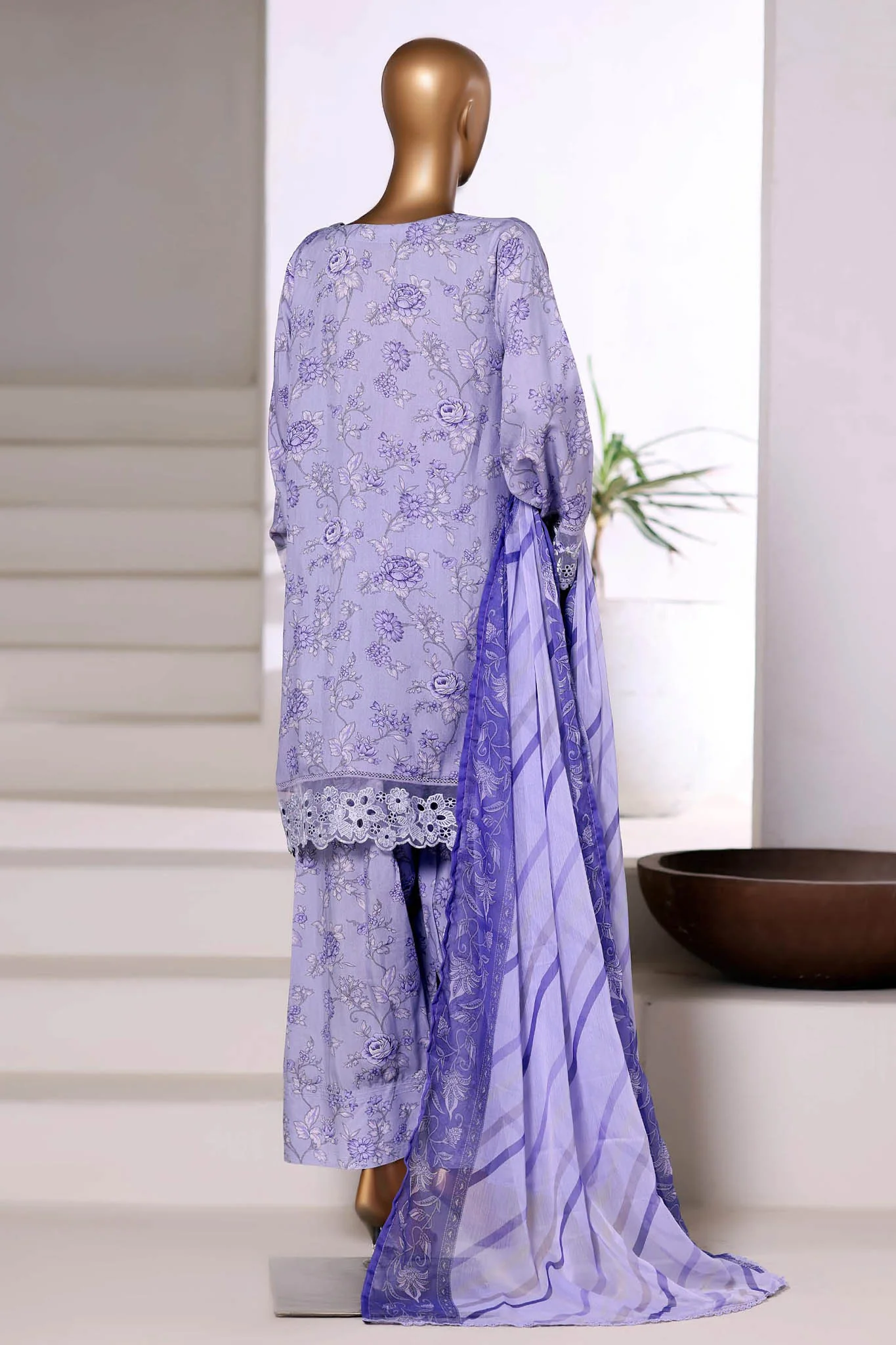 Malika By Sada Bahar Stitched 3 Piece Viscose With Farshi Shalwar Vol-02 Suit-MVF-542-Purple - Image 3