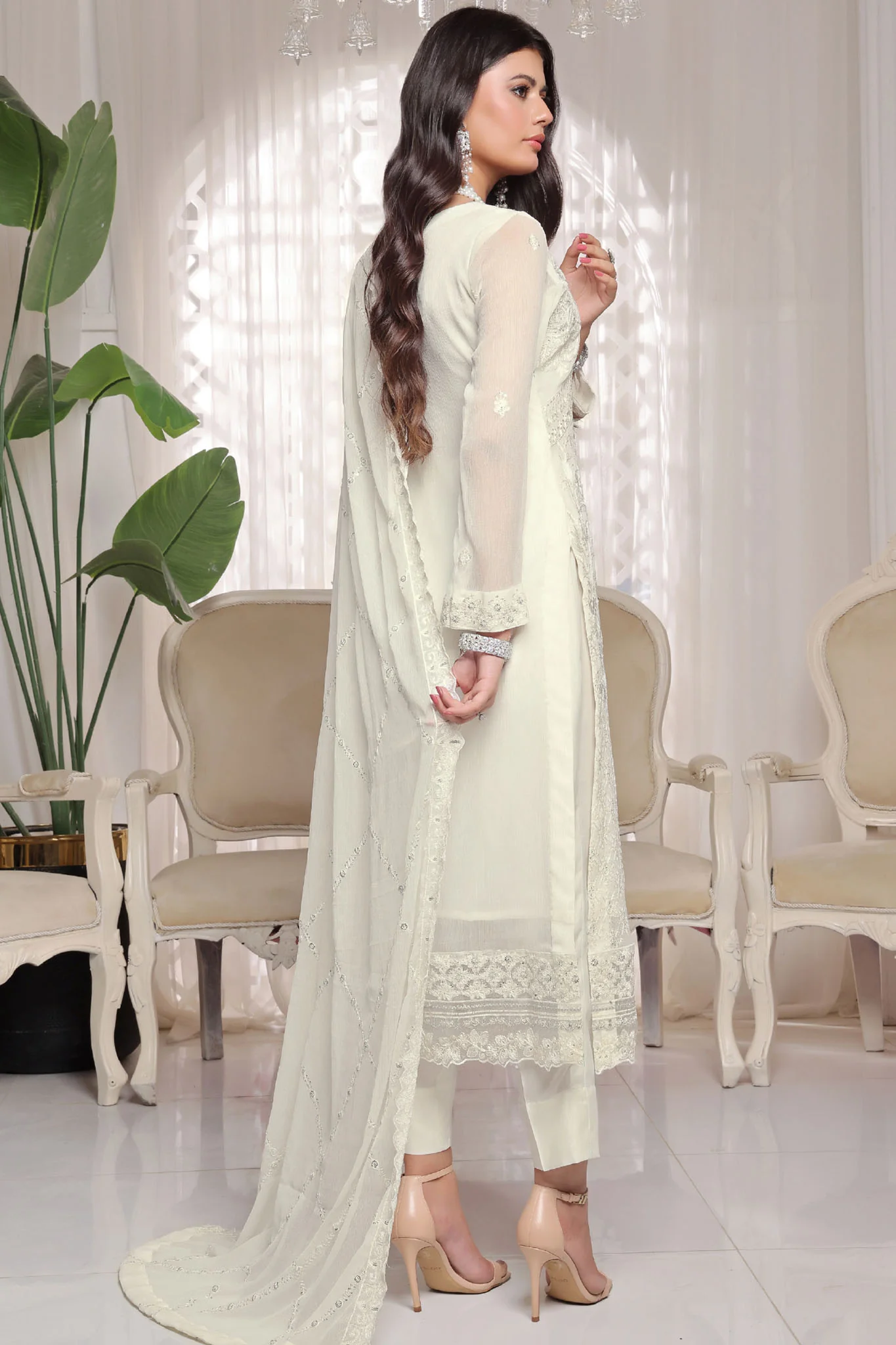 Myra By Soghat Stitched 3 Piece Luxury Emb Chiffon Suit-Myra-02-Off White - Image 3
