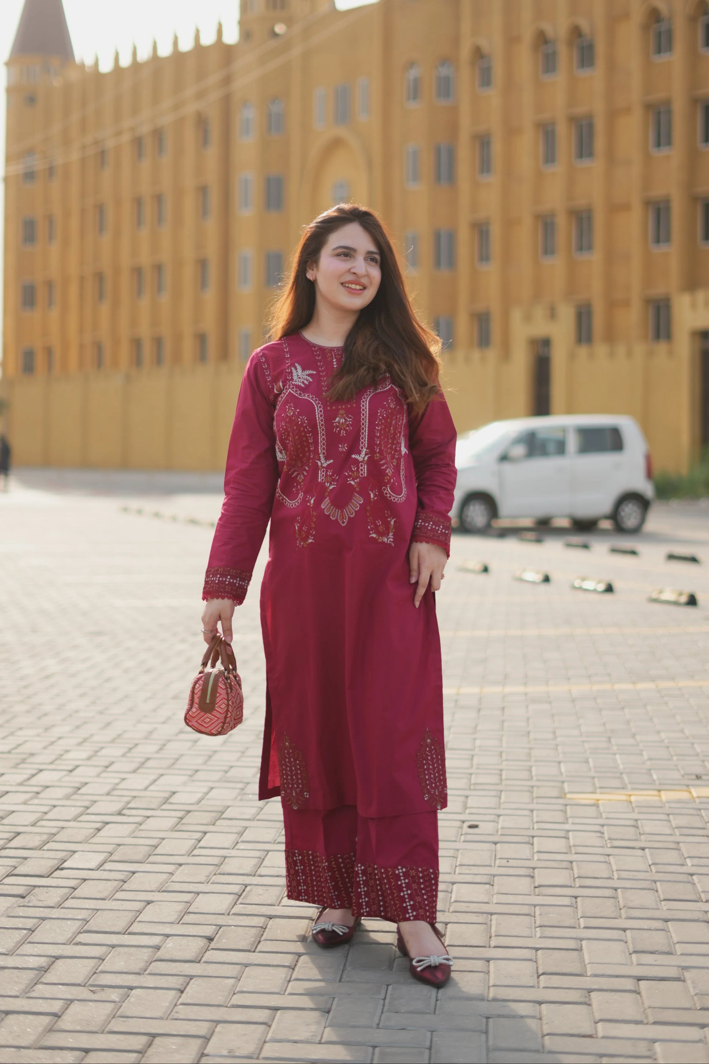 Mehr'e Eid By Qariney Stitched 2 Piece Lawn Suit-Mystic Maroon
