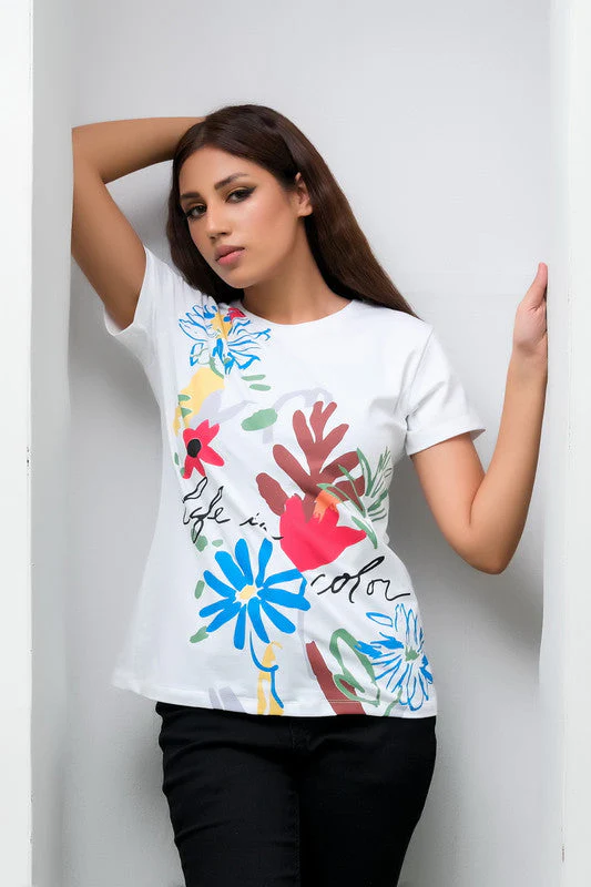 Sprinkles Stitched 1 Piece Summer Shirts Women Suit-Life in Color White Tee for Girls
