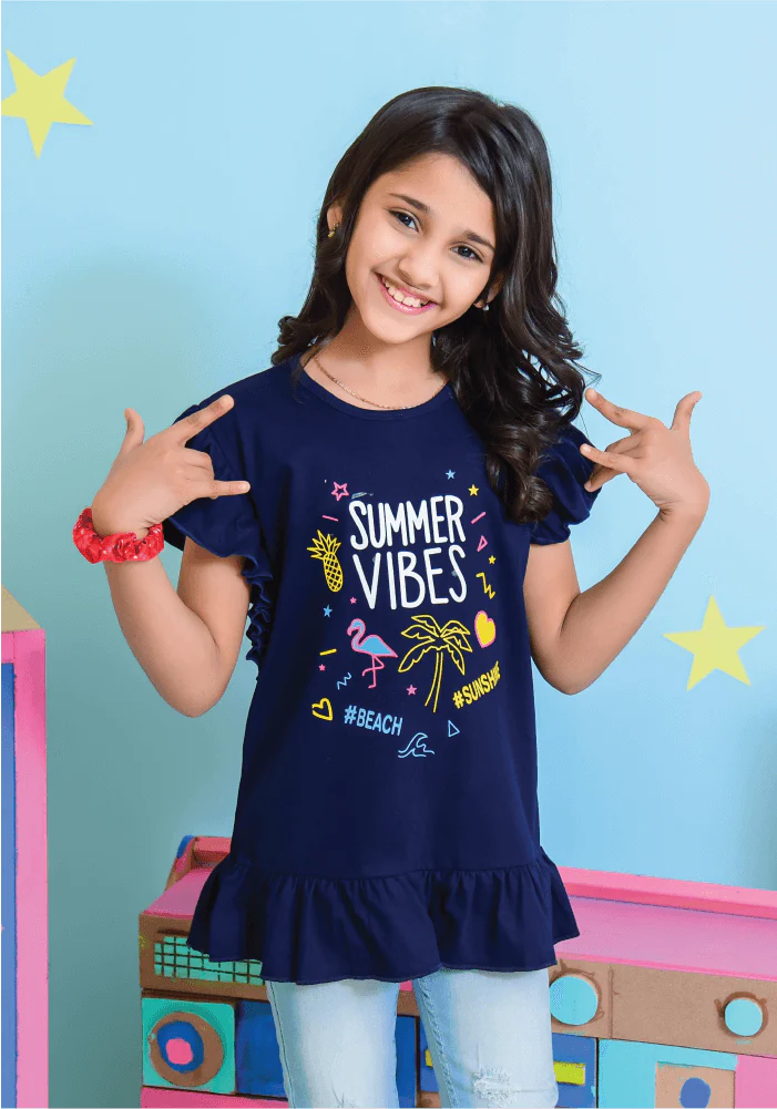 Ochre Clothing Navy Blue Girls T-Shirt - Image 2