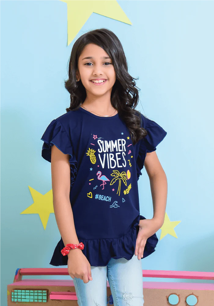 Ochre Clothing Navy Blue Girls T-Shirt - Image 3