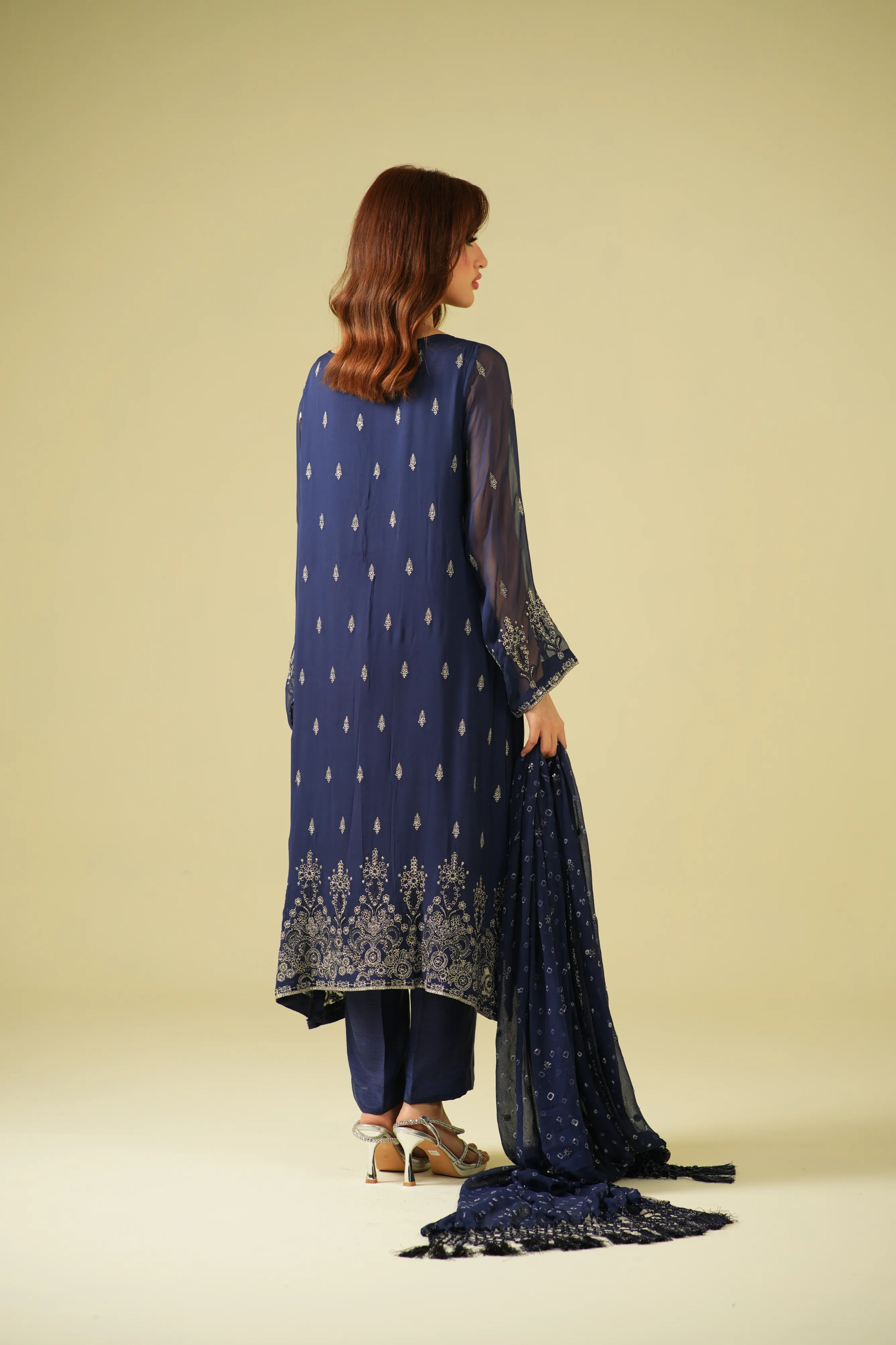 Satrang By Zouj Unstitched 3 Piece Formals Suit-Navy Dusk - Image 2