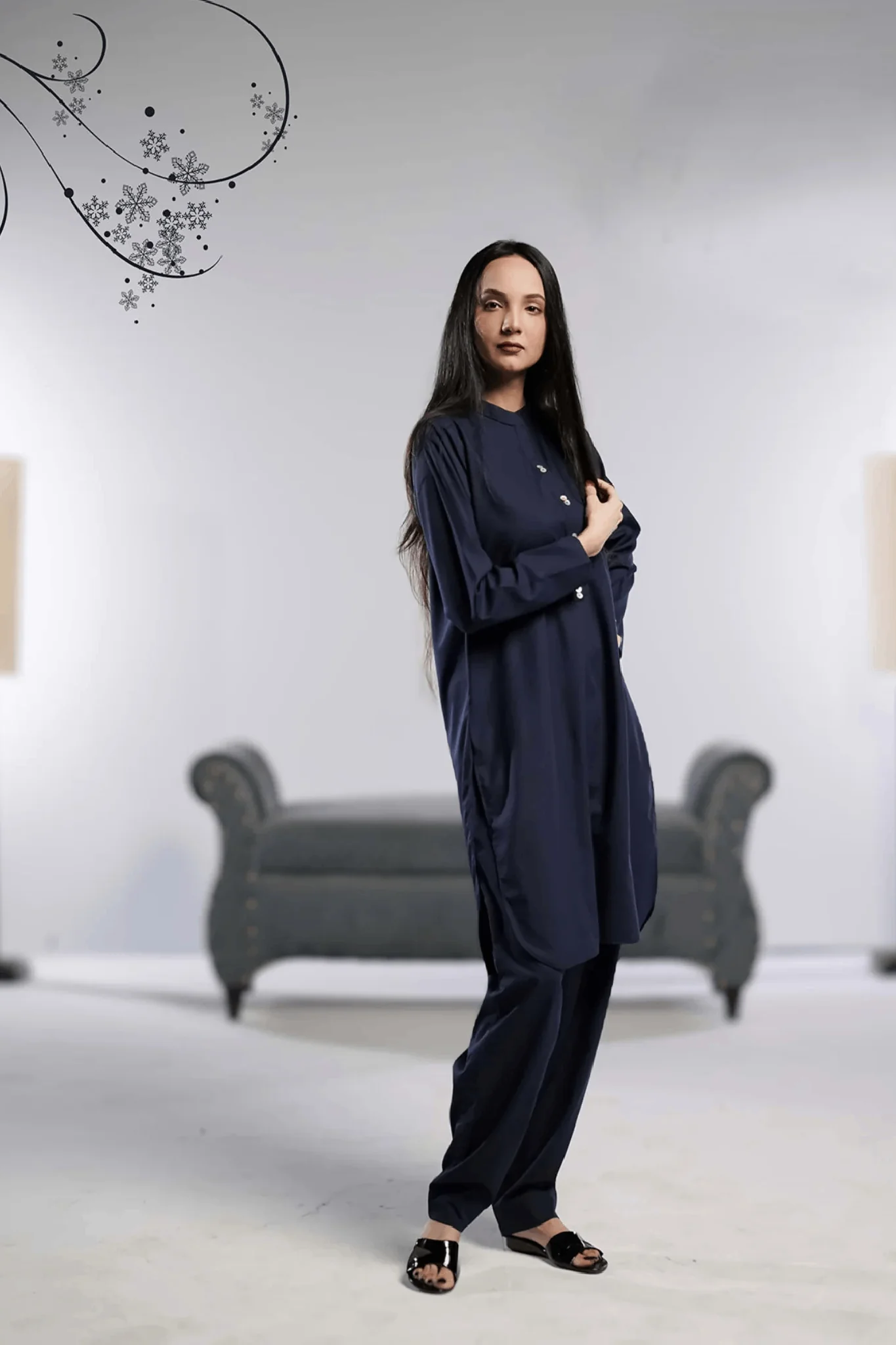 Ahlam Stitched - 2 piece Shirt & Trouser Navy Luxe Suit