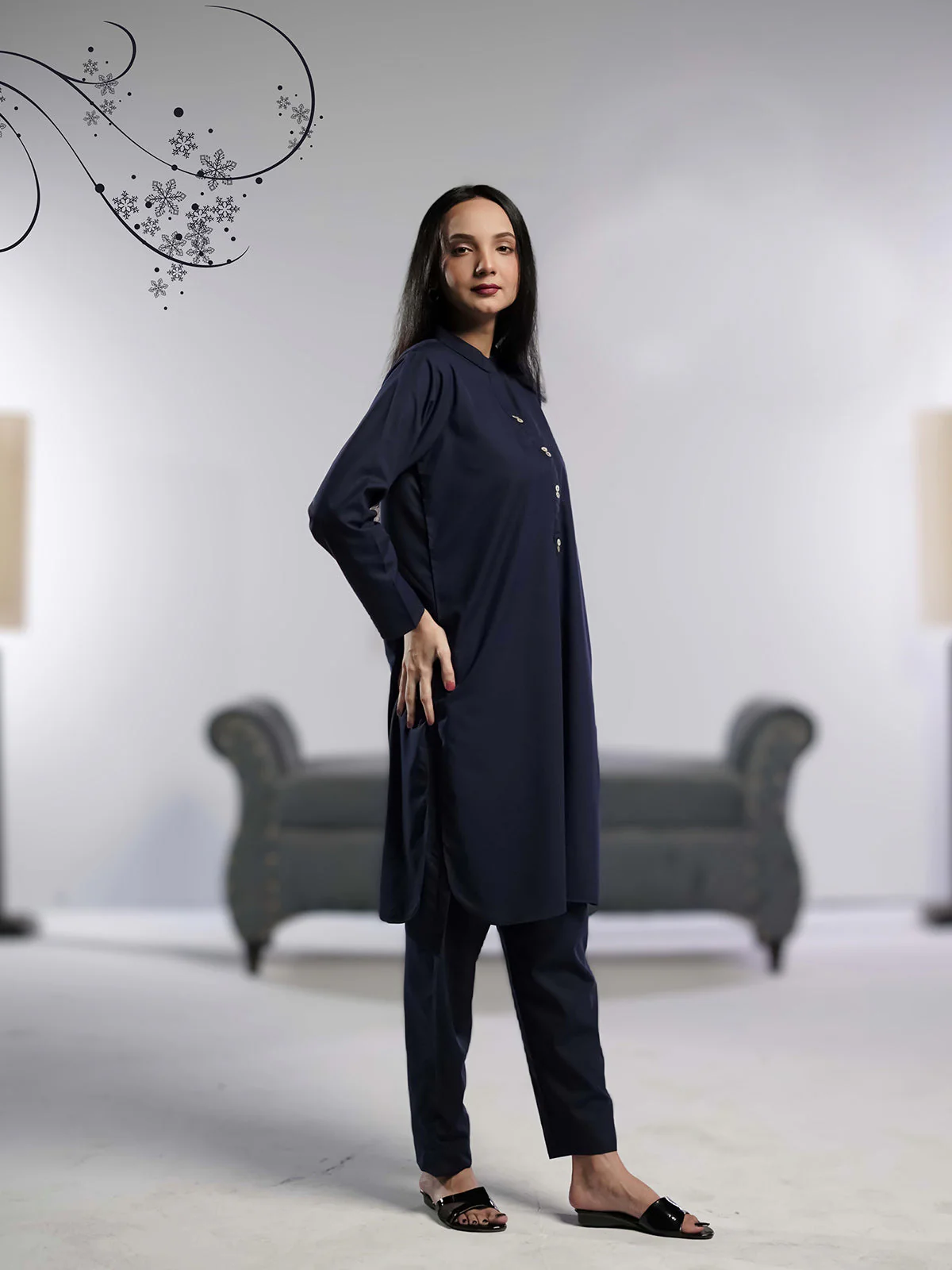 Ahlam Stitched - 2 piece Shirt & Trouser Navy Luxe Suit - Image 5