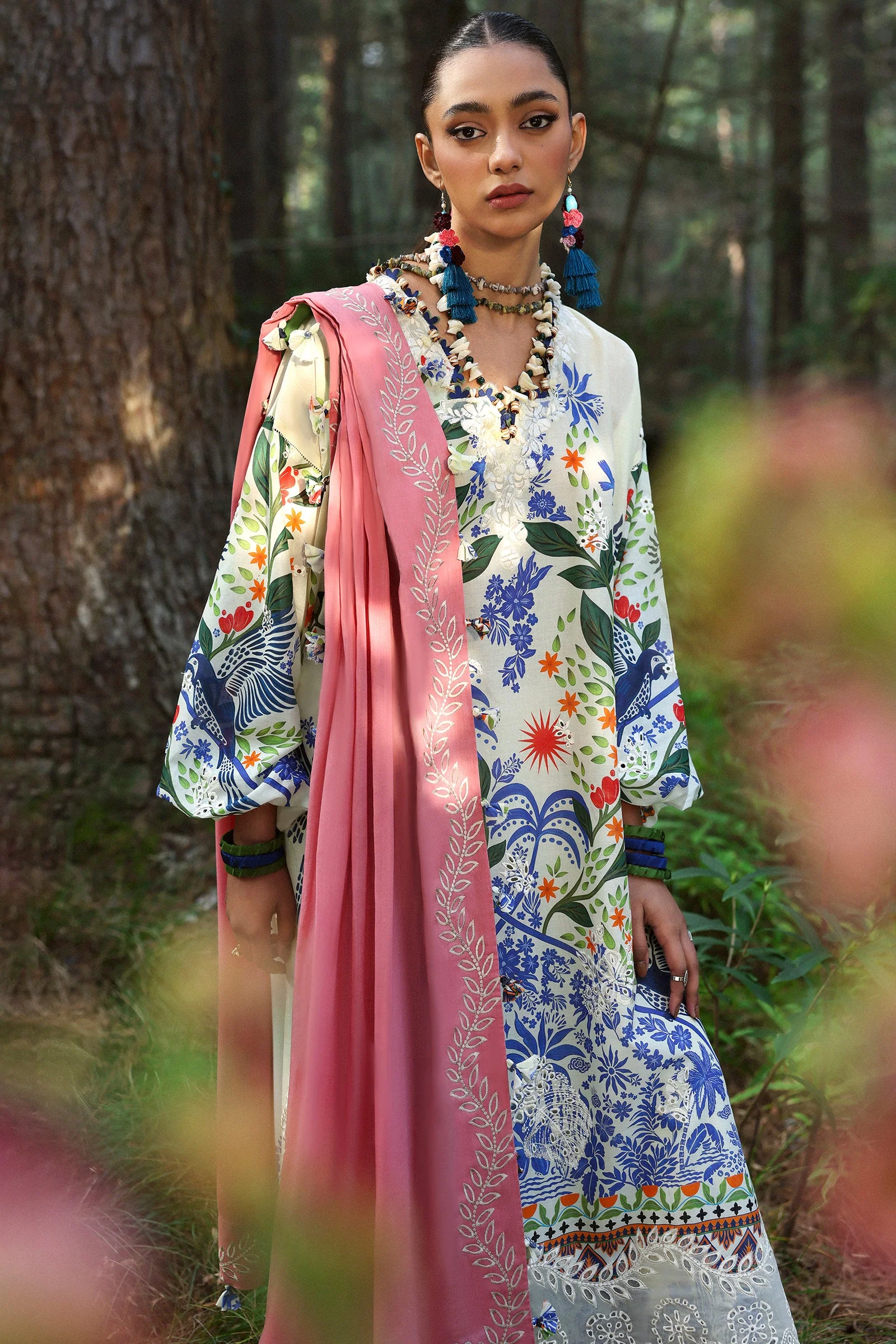 Neelum by Zaha Unstitched 3 Piece Lawn Suit-ZL25-03 B-White Solana - Image 3