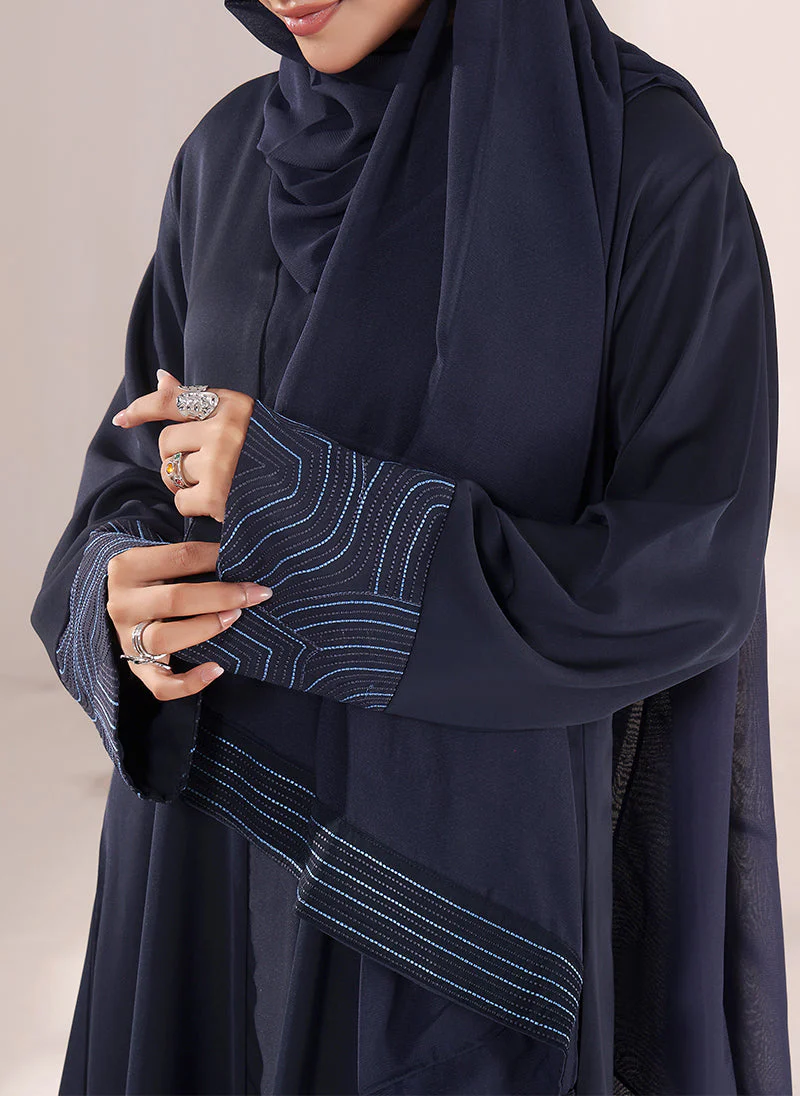 Hijab Ul Hareem Nida Navy Blue Embroidered Abaya | 0116-E-1118 - Image 3