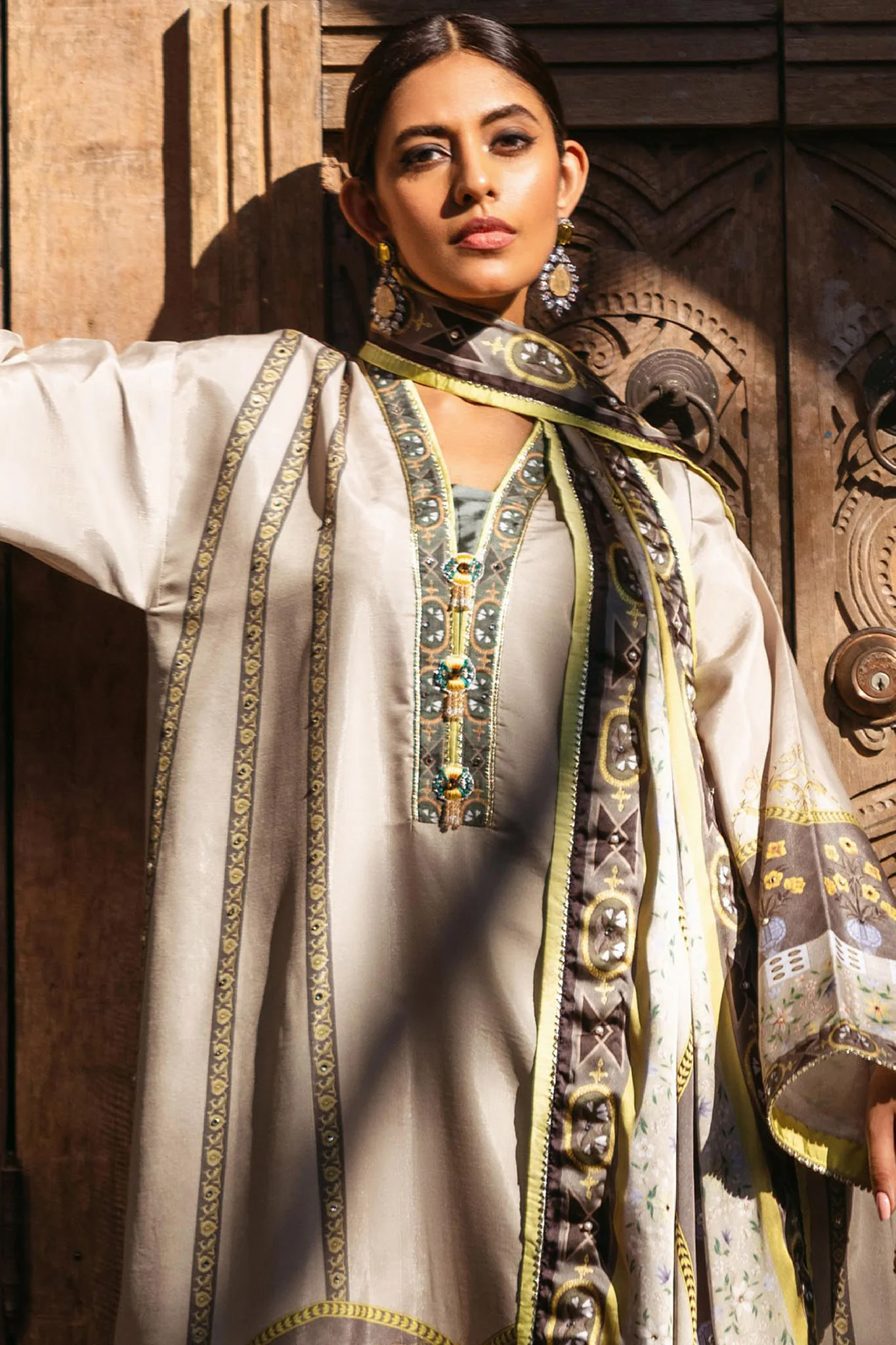 Nirvana By Mushq Unstitched 3 Piece Silk Edit Suit-01-Chestnut - Image 2