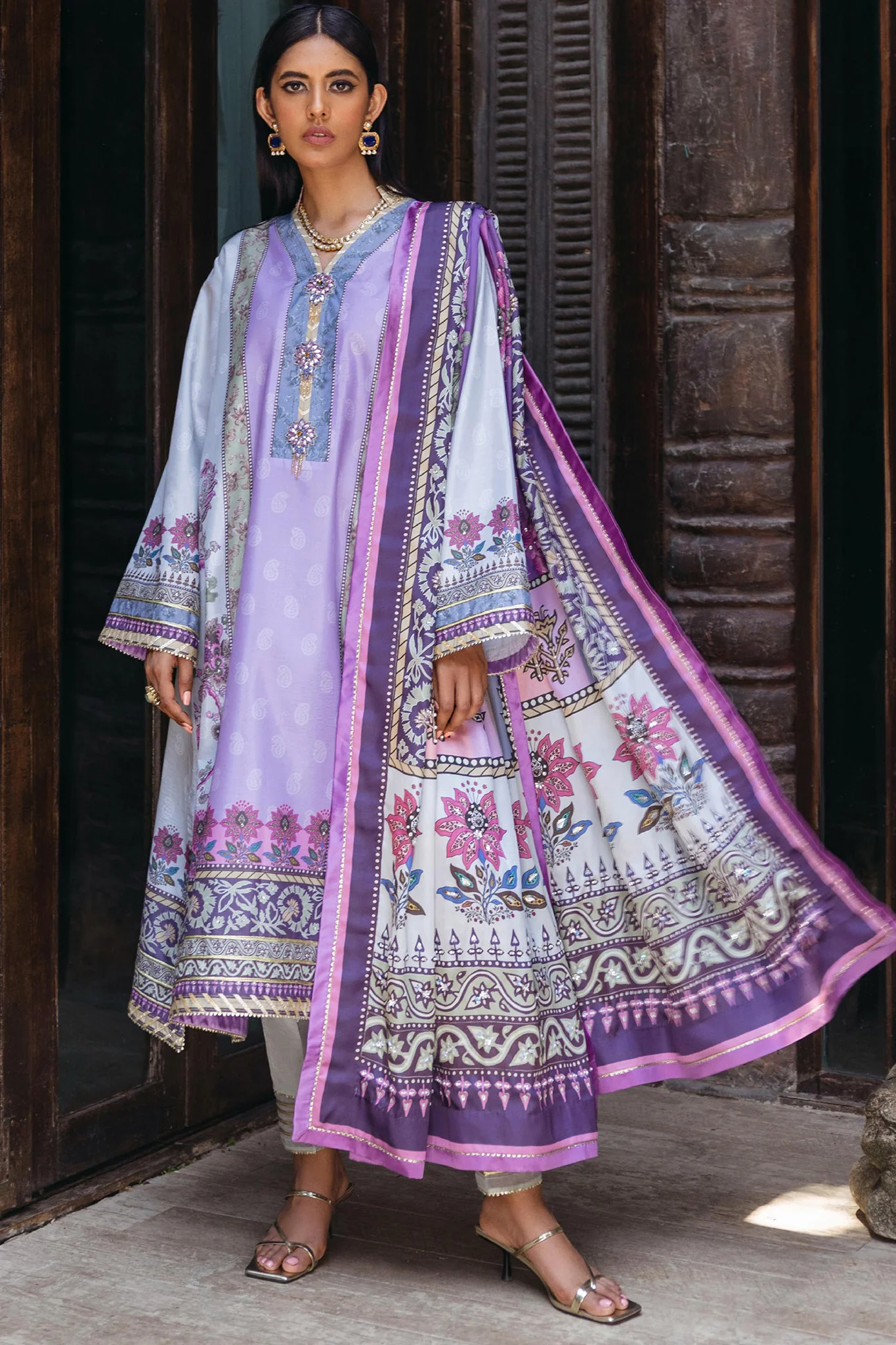 Nirvana By Mushq Unstitched 3 Piece Silk Edit Suit-06-Viola - Image 4
