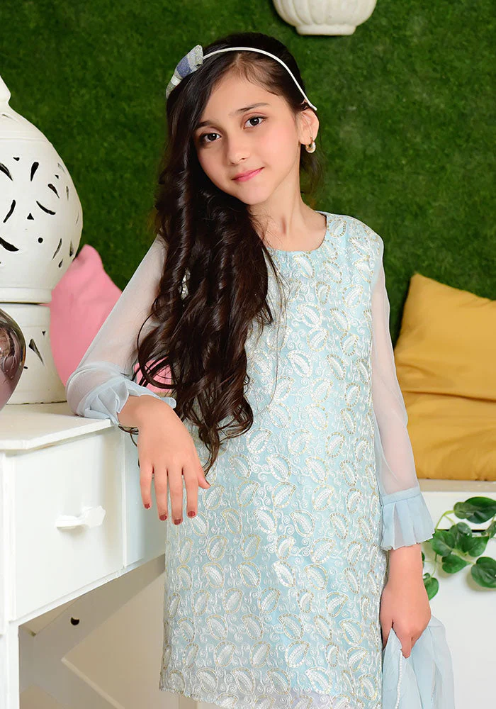 Ochre Clothing Chiffon Embroidered 3 Pc Suit - Image 3