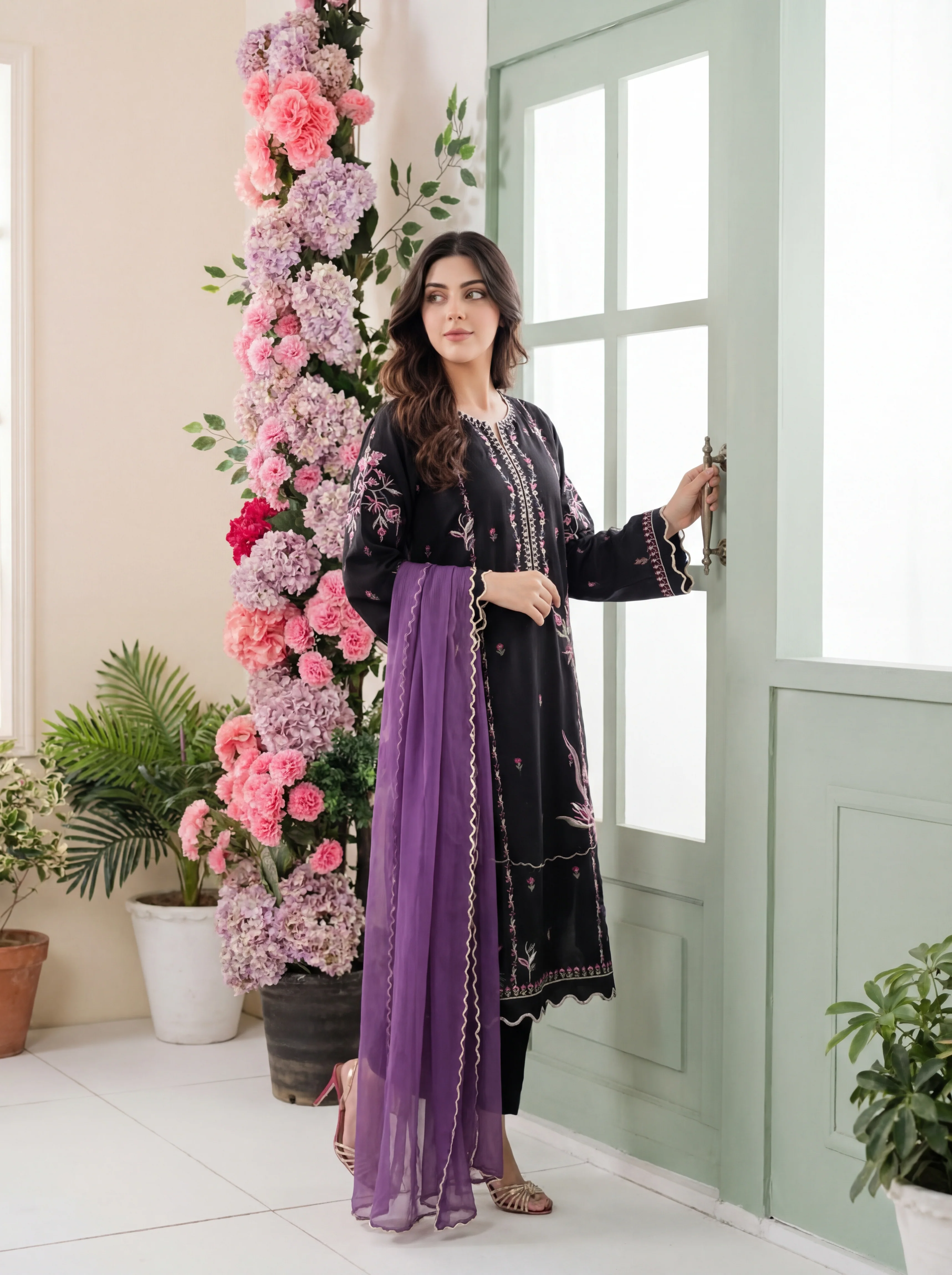 Mashrib Official Stitched 2 Piece Wrinkle Free Eid Edit Suit-Noir Bloom - Image 6