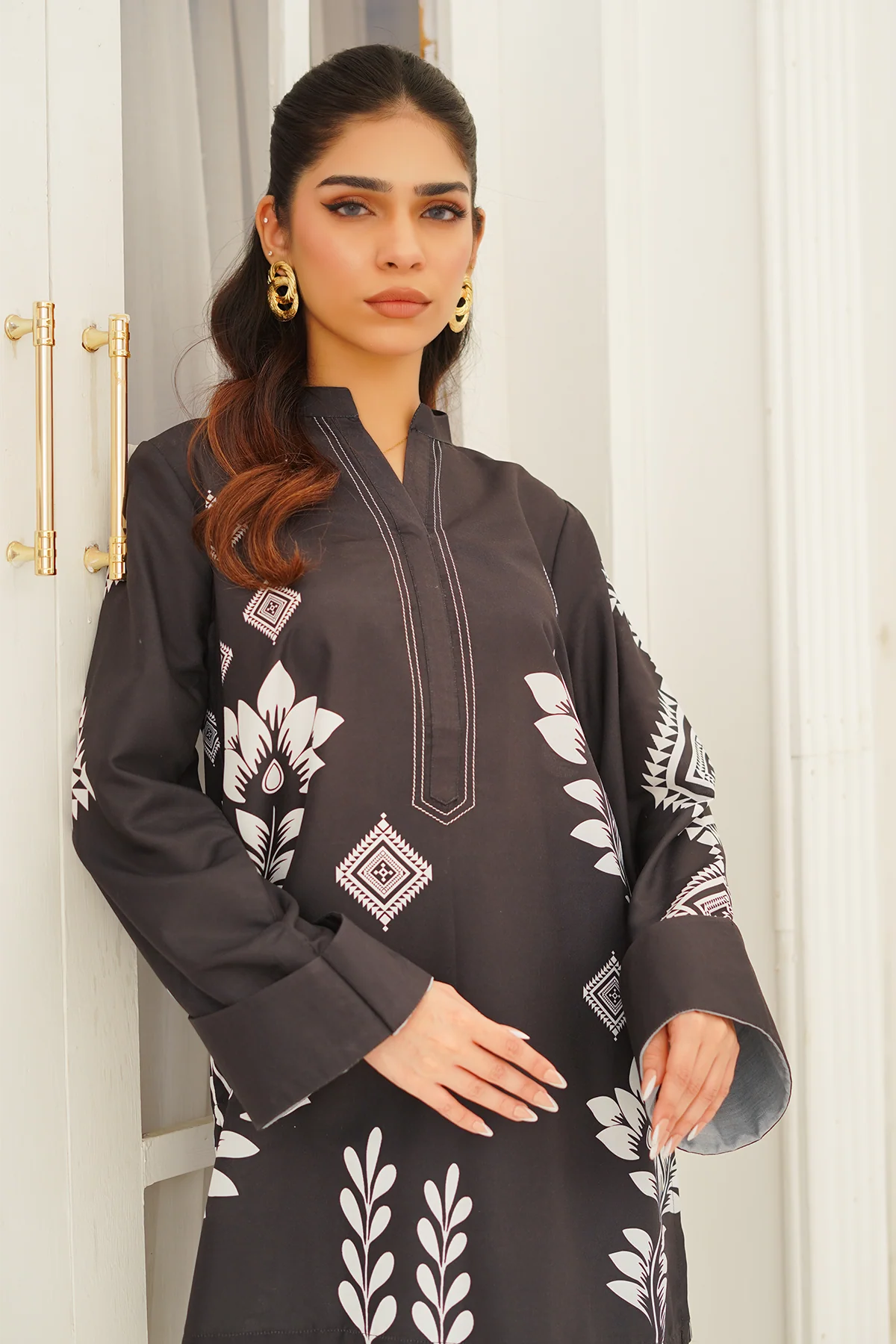 Nairah Stitched Co Ords Summer Suit-Noir Bloom - Image 2