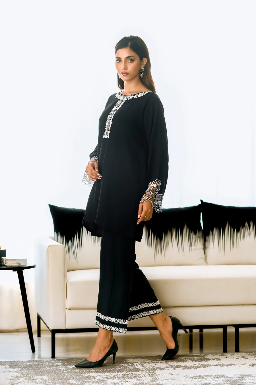 Sprinkles Stitched 2 Piece Summer Co Ord Sets Women Suit-Noir Elegance - 2pcs - Embroidered - Image 5