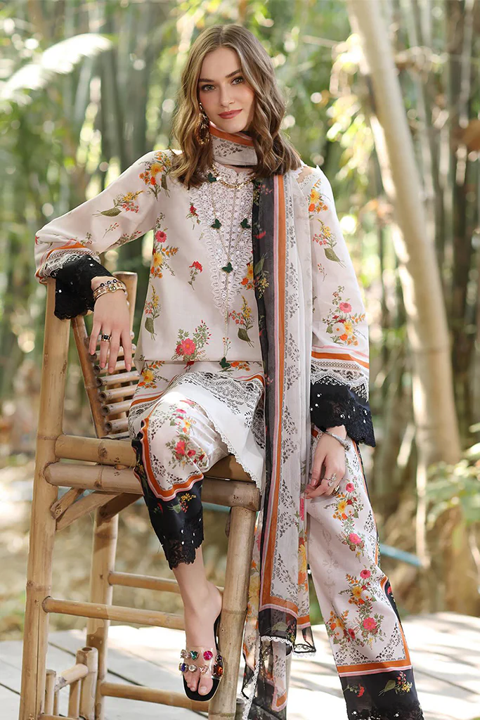 Noor By Saadia Asad Unstitched 3 Piece Eid Luxe Printedkari Collection-04-B - Image 3