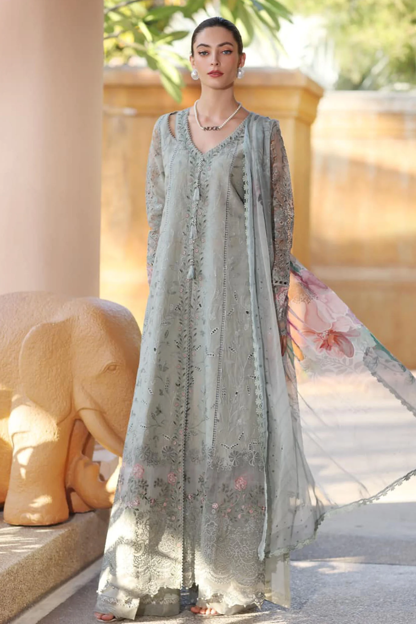 Noor By Saadia Asad Unstitched 3 Piece Eid Luxury Laserkari Suit-01-A - Image 4