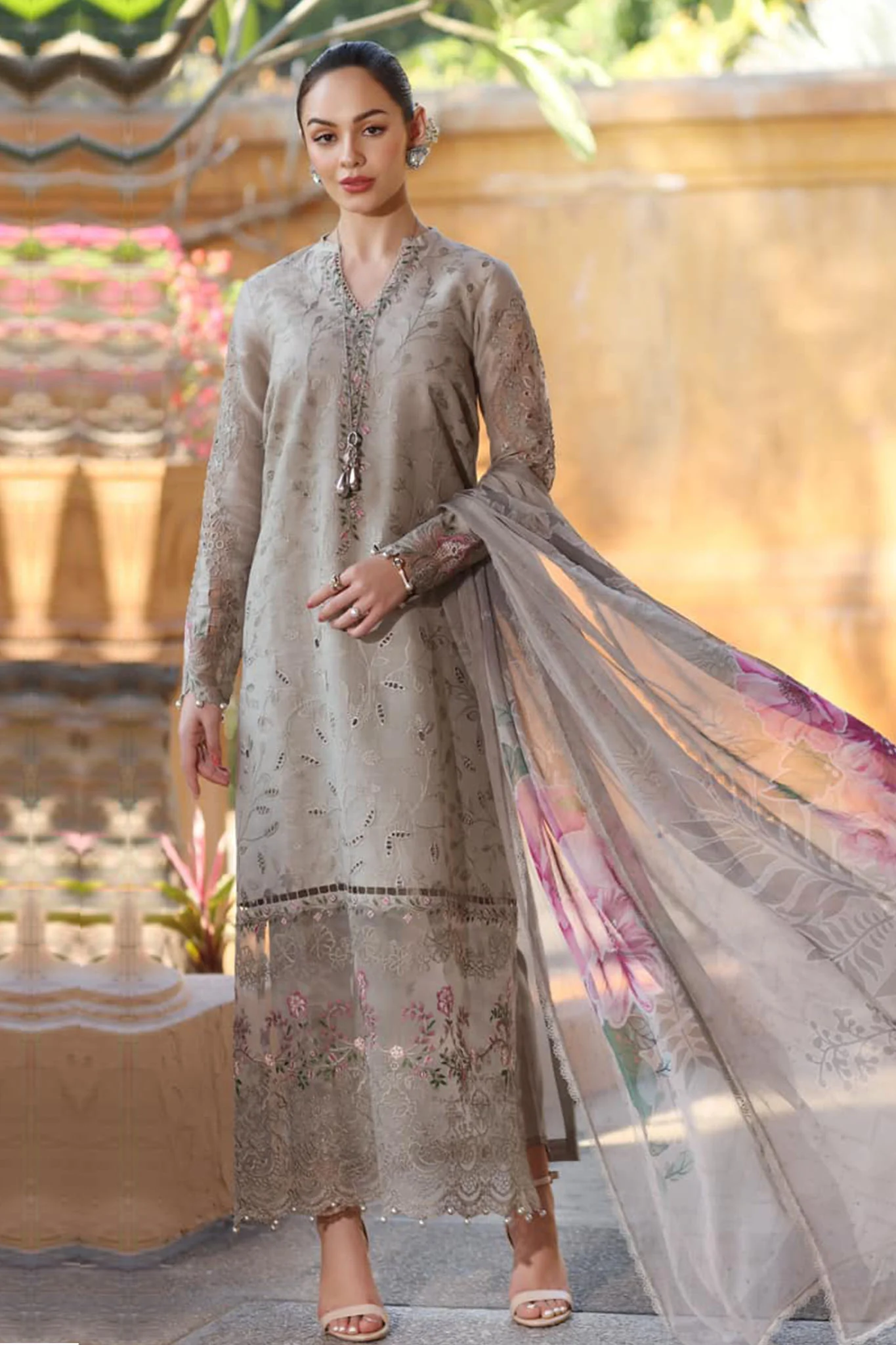 Noor By Saadia Asad Unstitched 3 Piece Eid Luxury Laserkari Suit-01-B