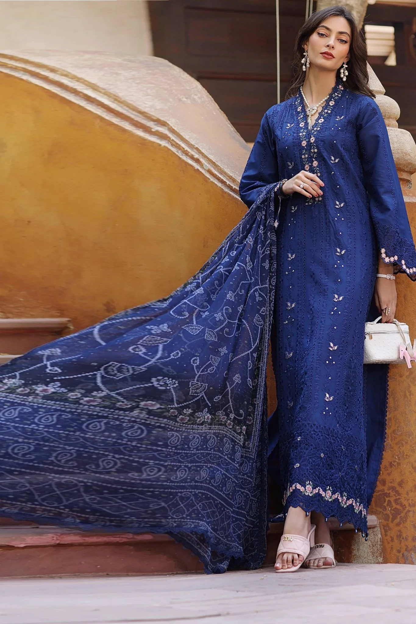 Noor By Saadia Asad Unstitched 3 Piece Eid Luxury Laserkari Suit-05-B - Image 4