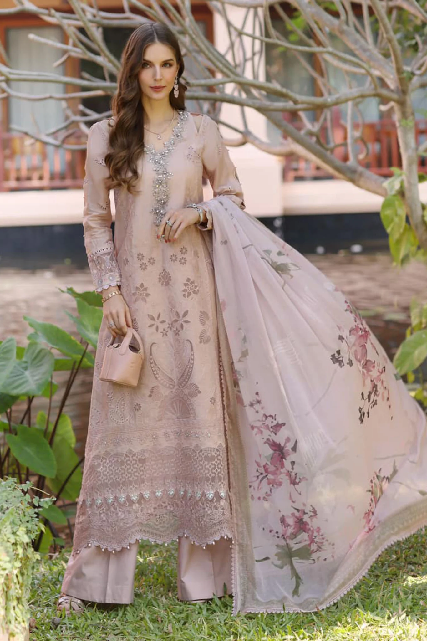 Noor By Saadia Asad Unstitched 3 Piece Eid Luxury Laserkari Suit-06-B