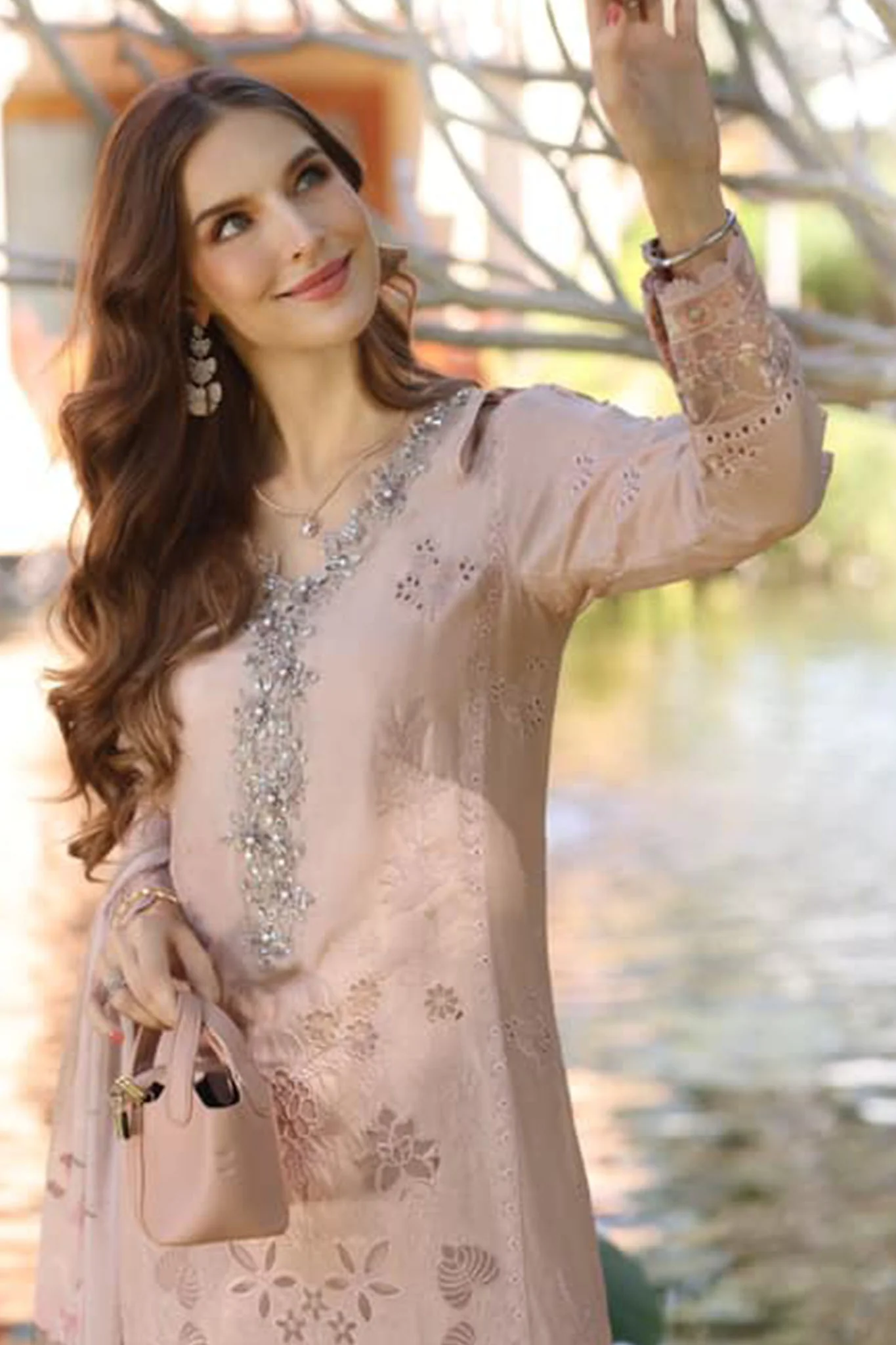 Noor By Saadia Asad Unstitched 3 Piece Eid Luxury Laserkari Suit-06-B - Image 2