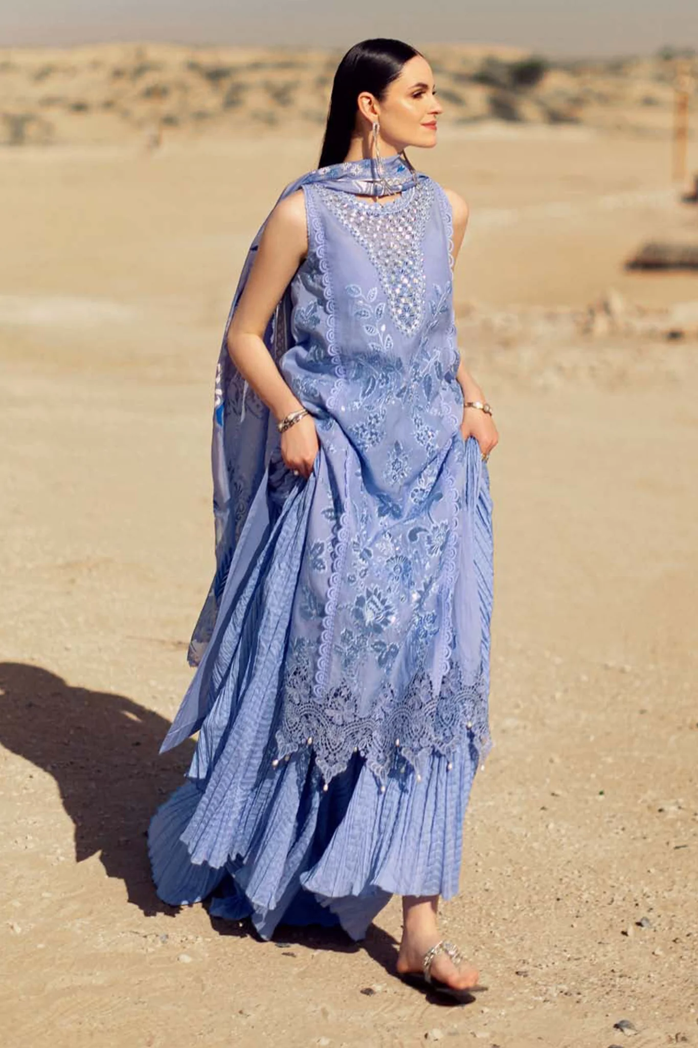 Noor Saadia Asad Unstitched 3 Piece Eid Handwork Laserkari Emb Lawn Suit-D-04 - Image 2