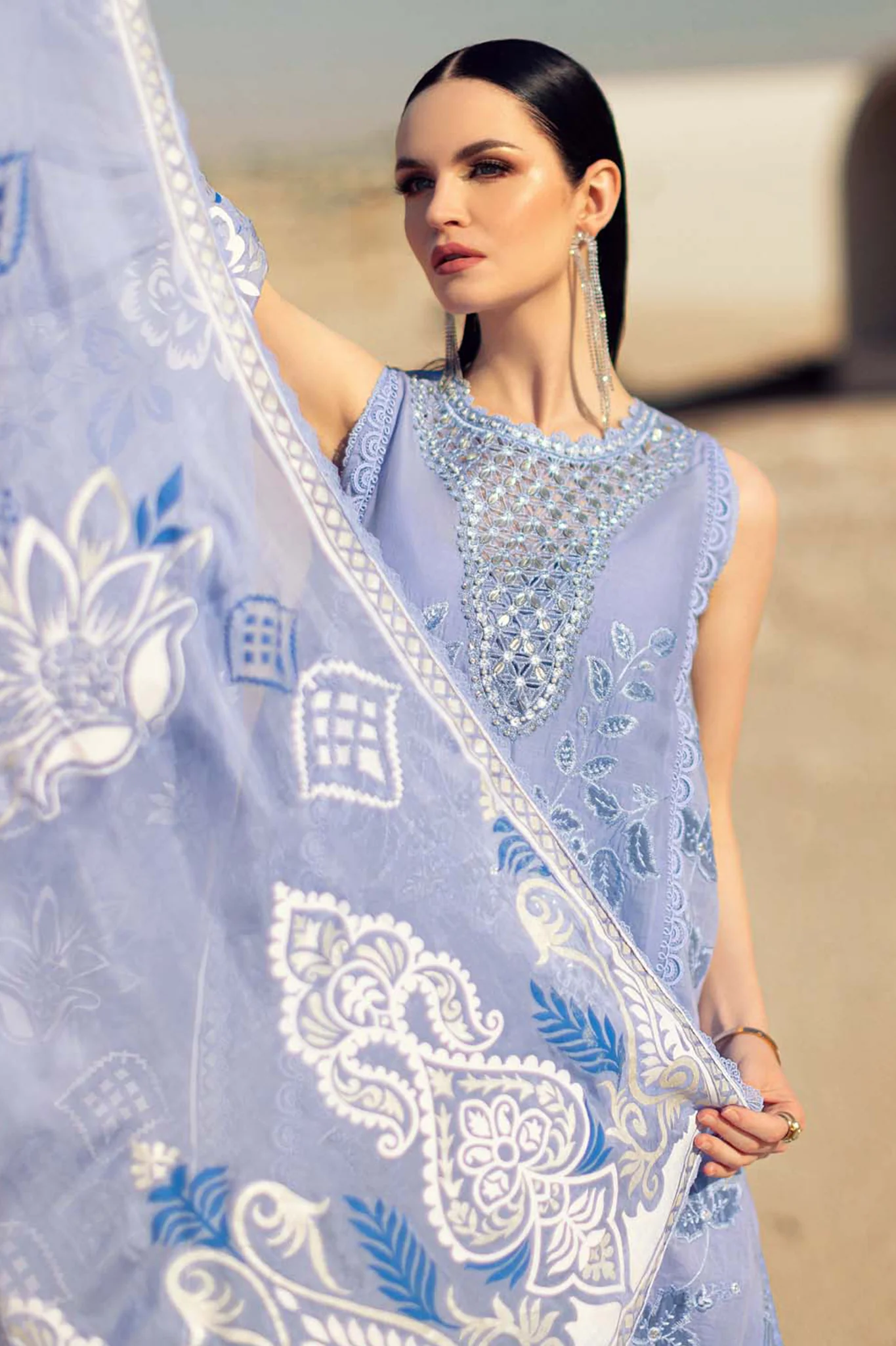 Noor Saadia Asad Unstitched 3 Piece Eid Handwork Laserkari Emb Lawn Suit-D-04 - Image 4