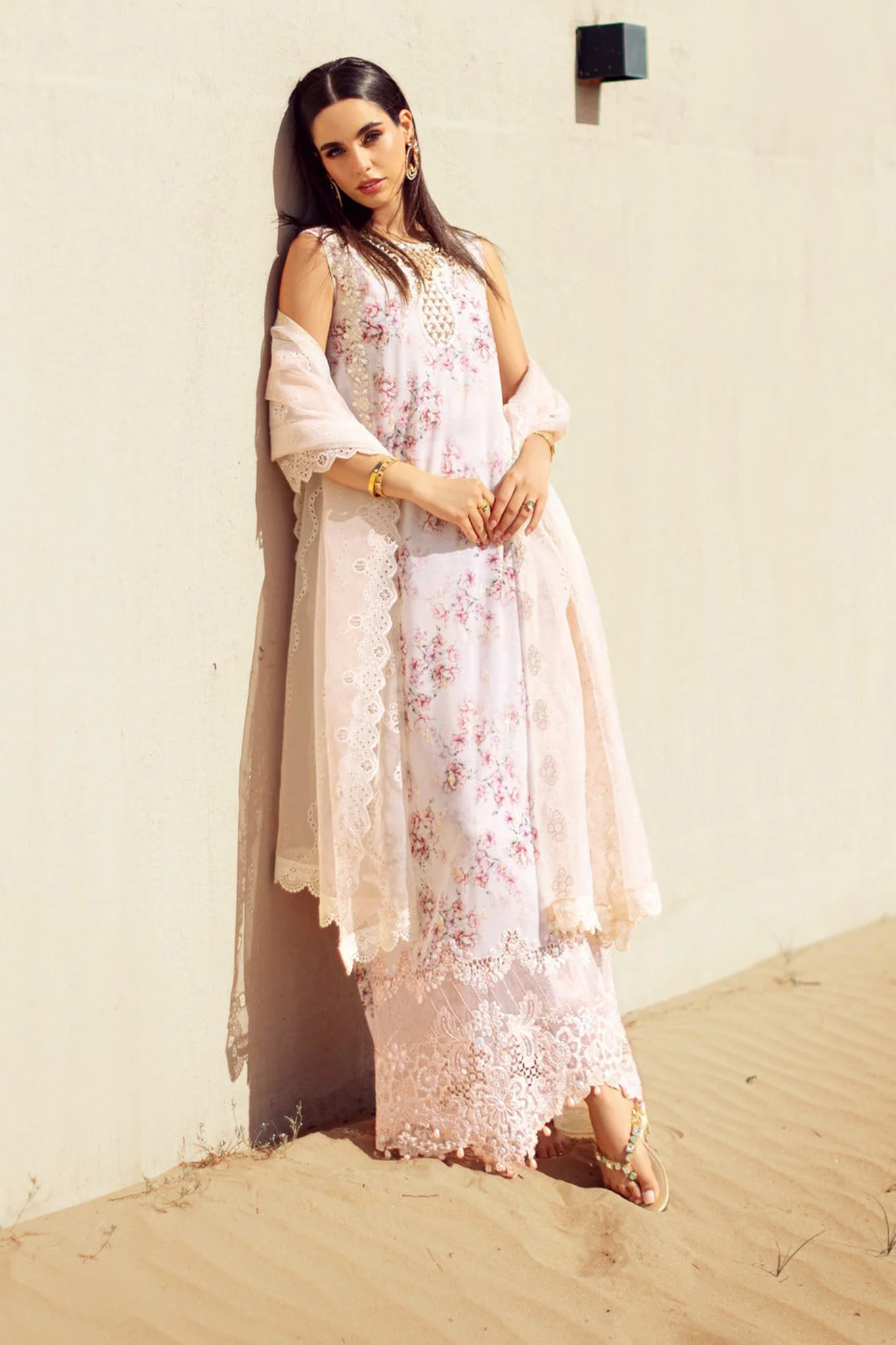 Noor Saadia Asad Unstitched 3 Piece Eid Handwork Laserkari Emb Lawn Suit-D-05 - Image 4