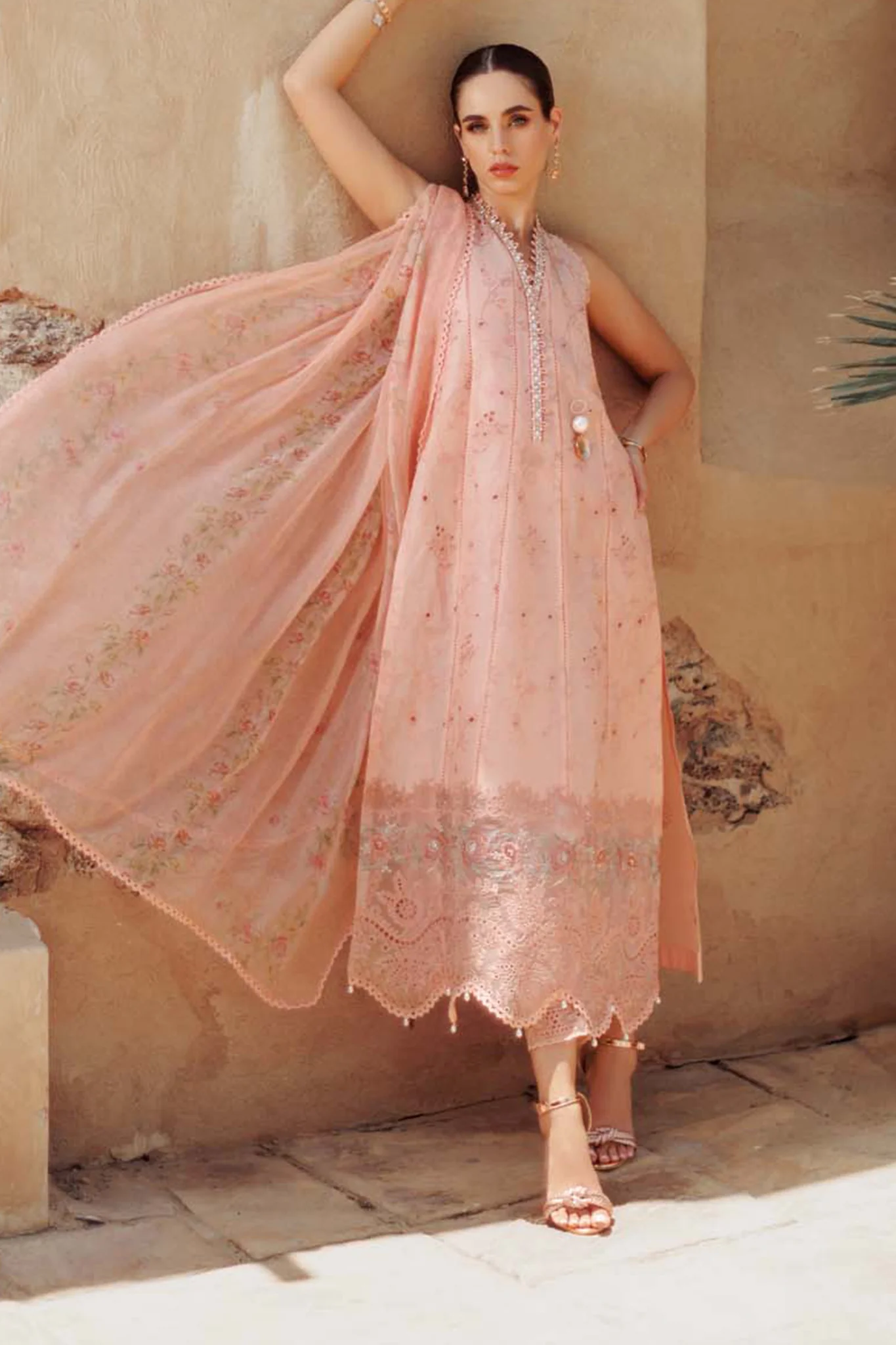 Noor Saadia Asad Unstitched 3 Piece Eid Handwork Laserkari Emb Lawn Suit-D-10 - Image 3
