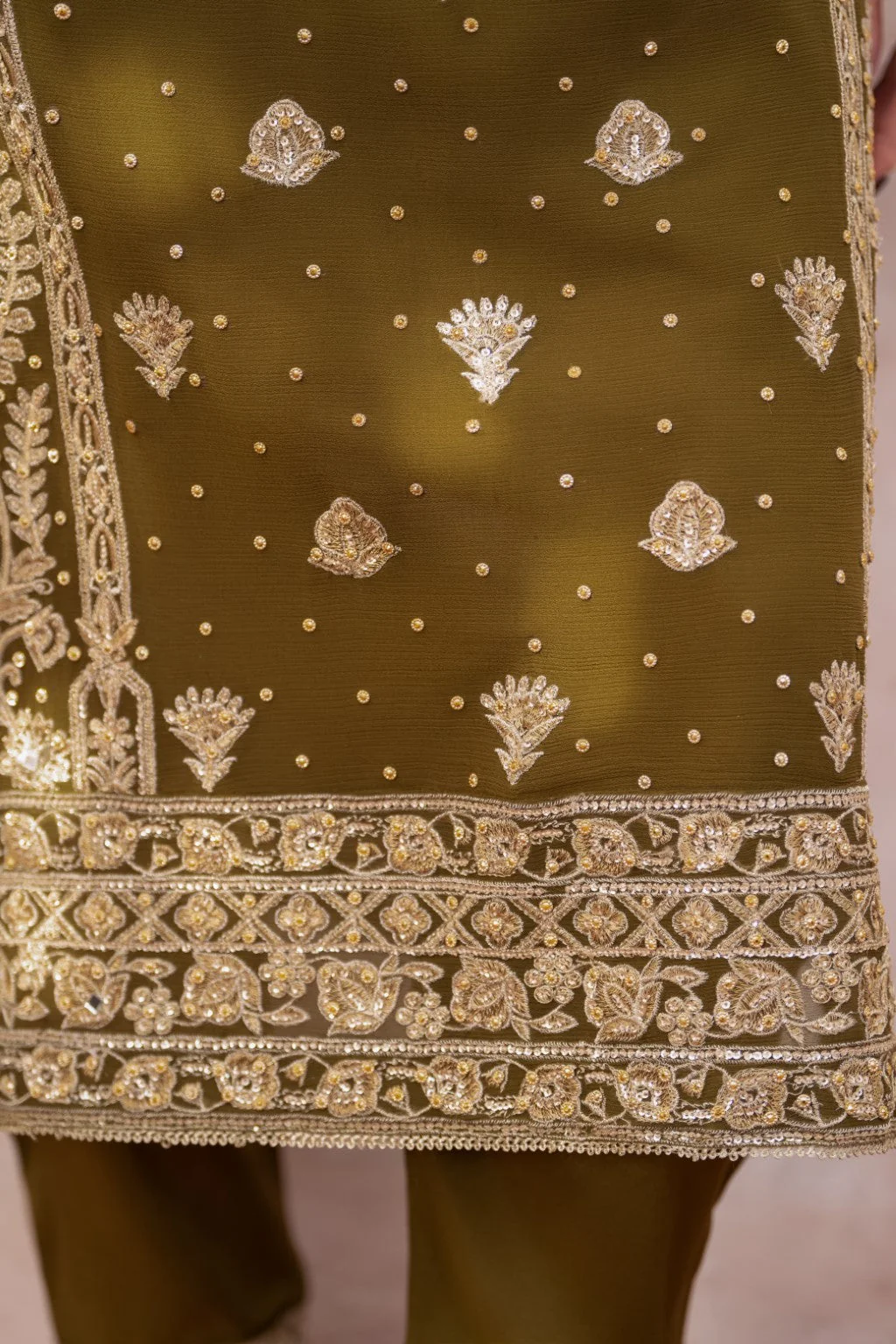 Pehli Nazar By Meeral Stitched 3 Piece Formals Suit-Mehndi - Image 5