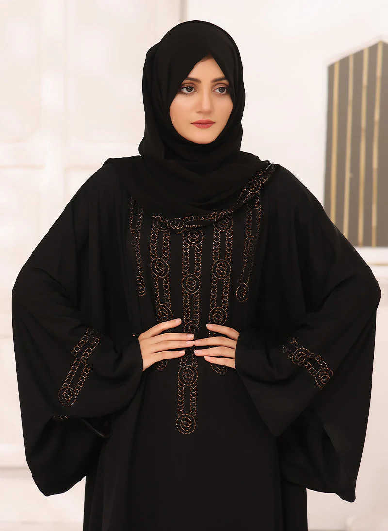 Hijab Ul Hareem Black Nida Fabric Jilbab with Stone Work jilbab - JILBAB-C-263 - Image 2