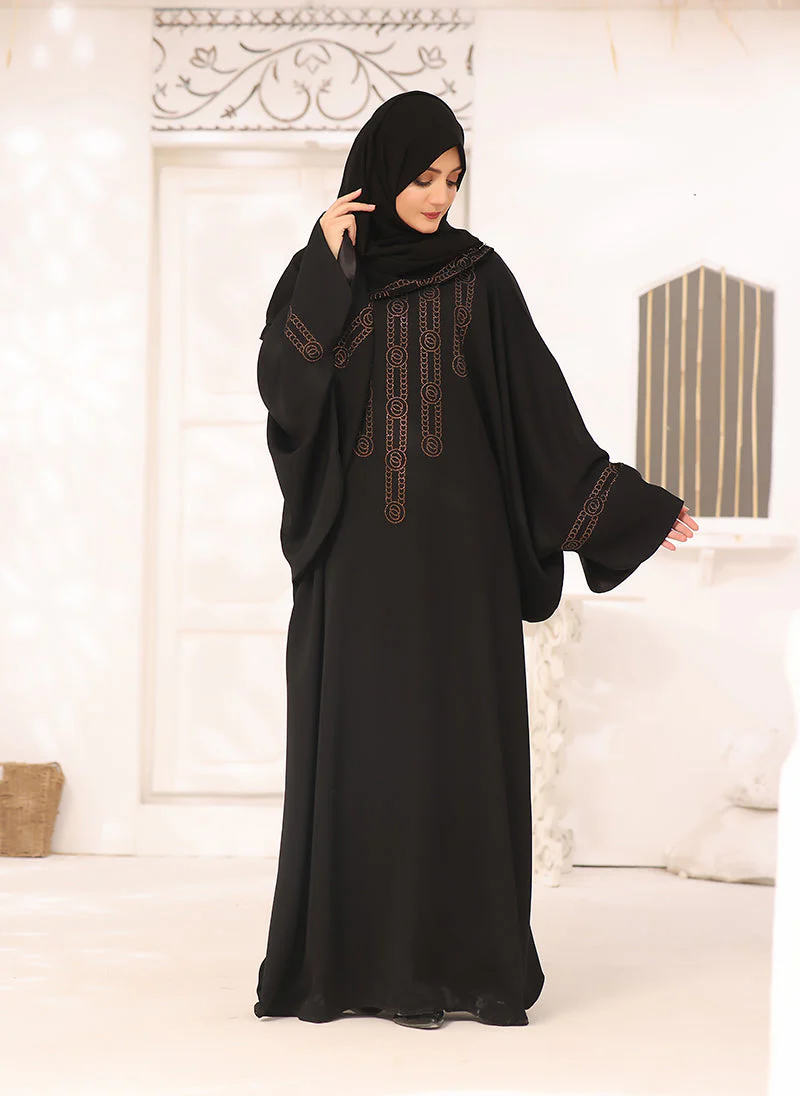 Hijab Ul Hareem Black Nida Fabric Jilbab with Stone Work jilbab - JILBAB-C-263 - Image 3
