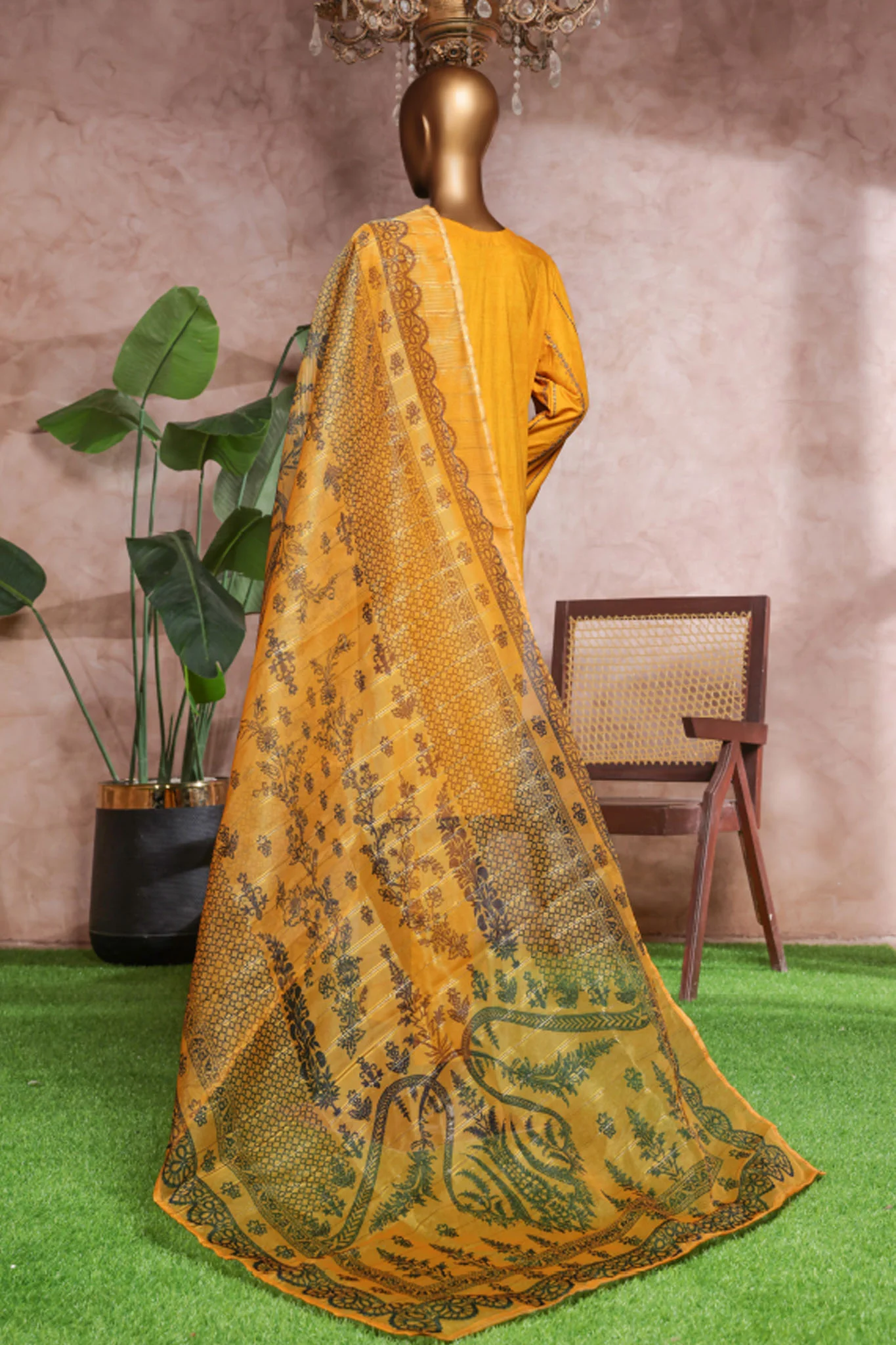 Bin Saeed Stitched 3 Piece Luxe Self & Self Suit-NSM-2224-Mustard - Image 3