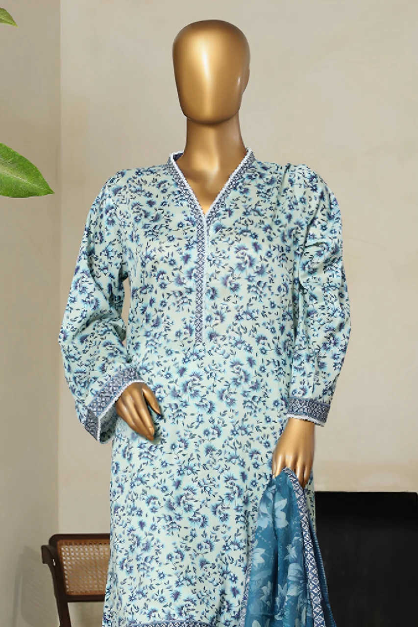 Bin Saeed Stitched 3 Piece Exclusive Printed Lawn Vol-09 Suit-NSM-2240-Blue - Image 2