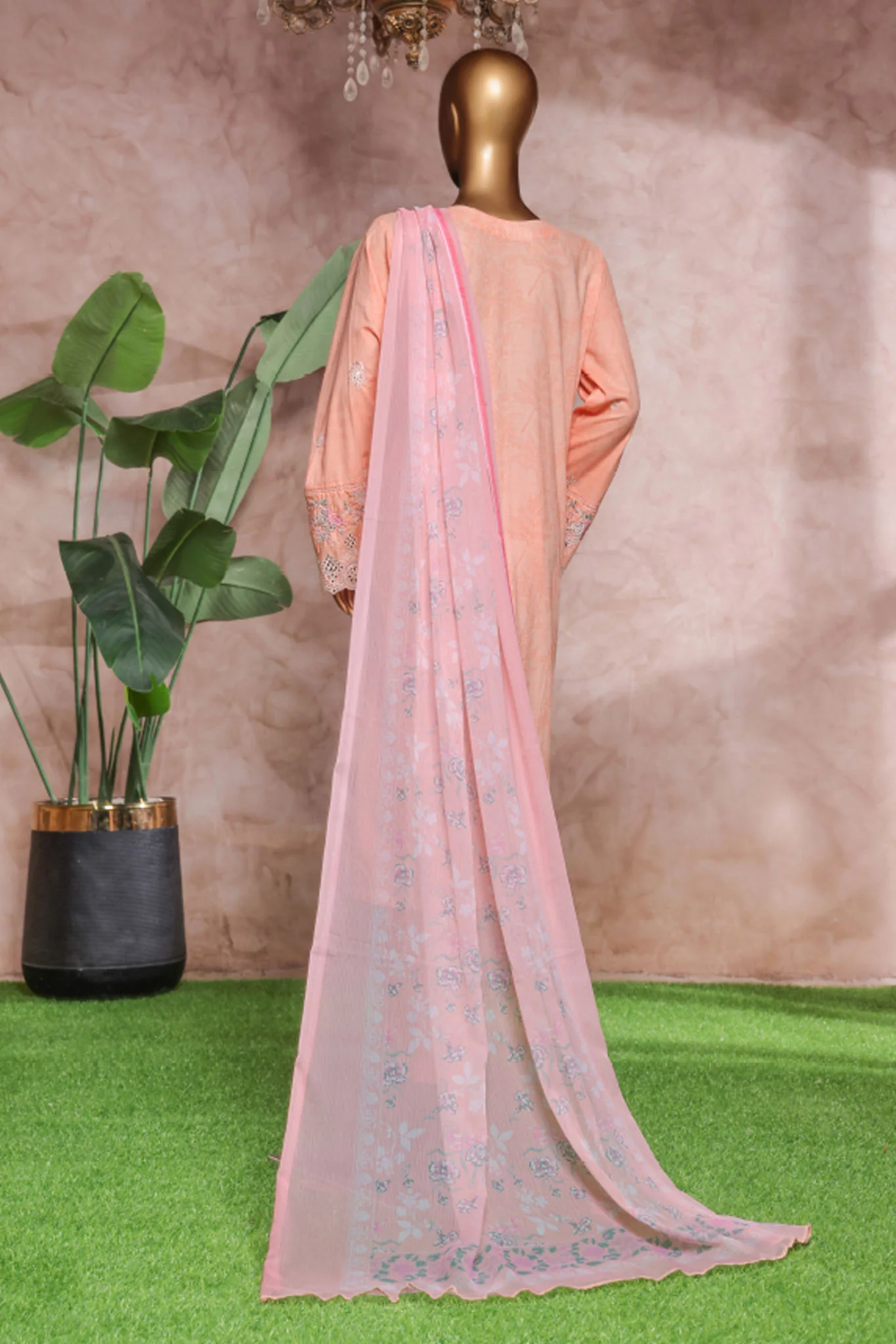 Bin Saeed Stitched 3 Piece Luxe Self & Self Suit-NSM-2248-Pink - Image 3