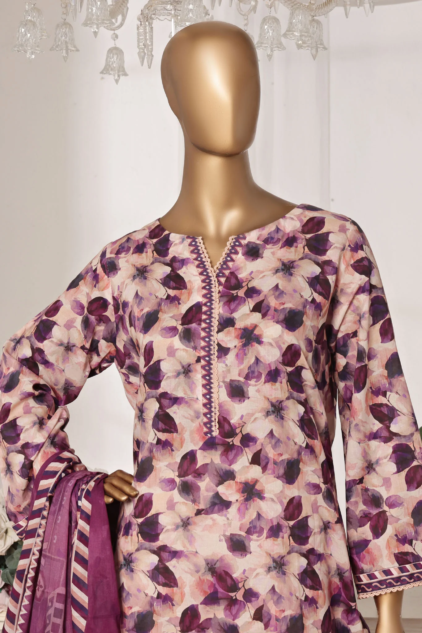 Bin Saeed Stitched 3 Piece Exc Printed Lawn Vol-03 Suit-NSM-2266-Purple - Image 2