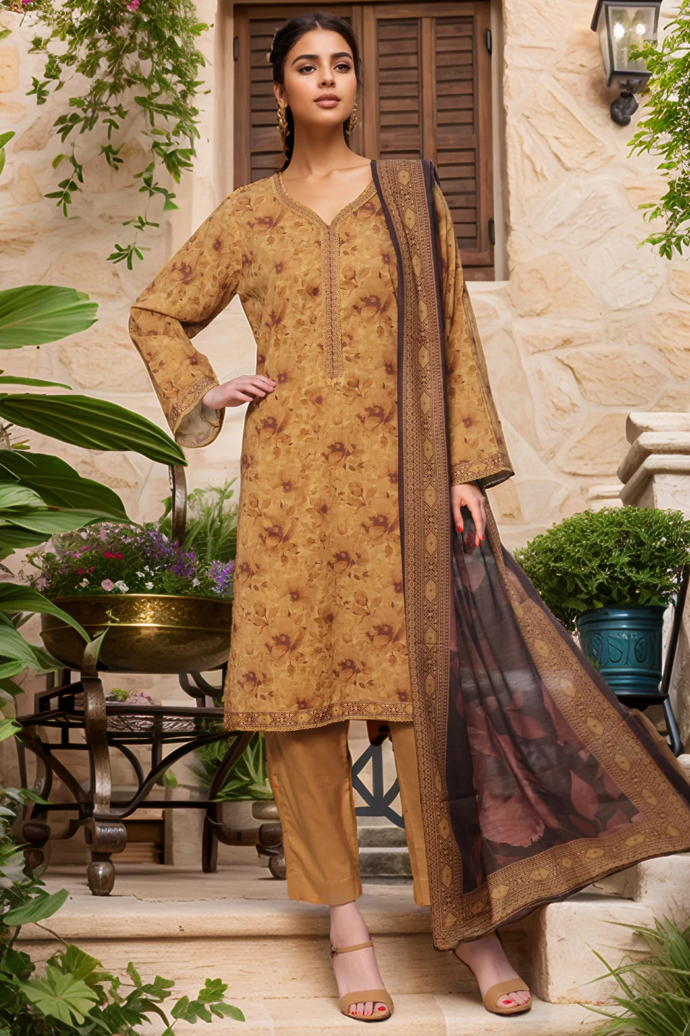 Bin Saeed Stitched 3 Piece Exc Printed Lawn Vol-03 Suit-NSM-2268-Yellow