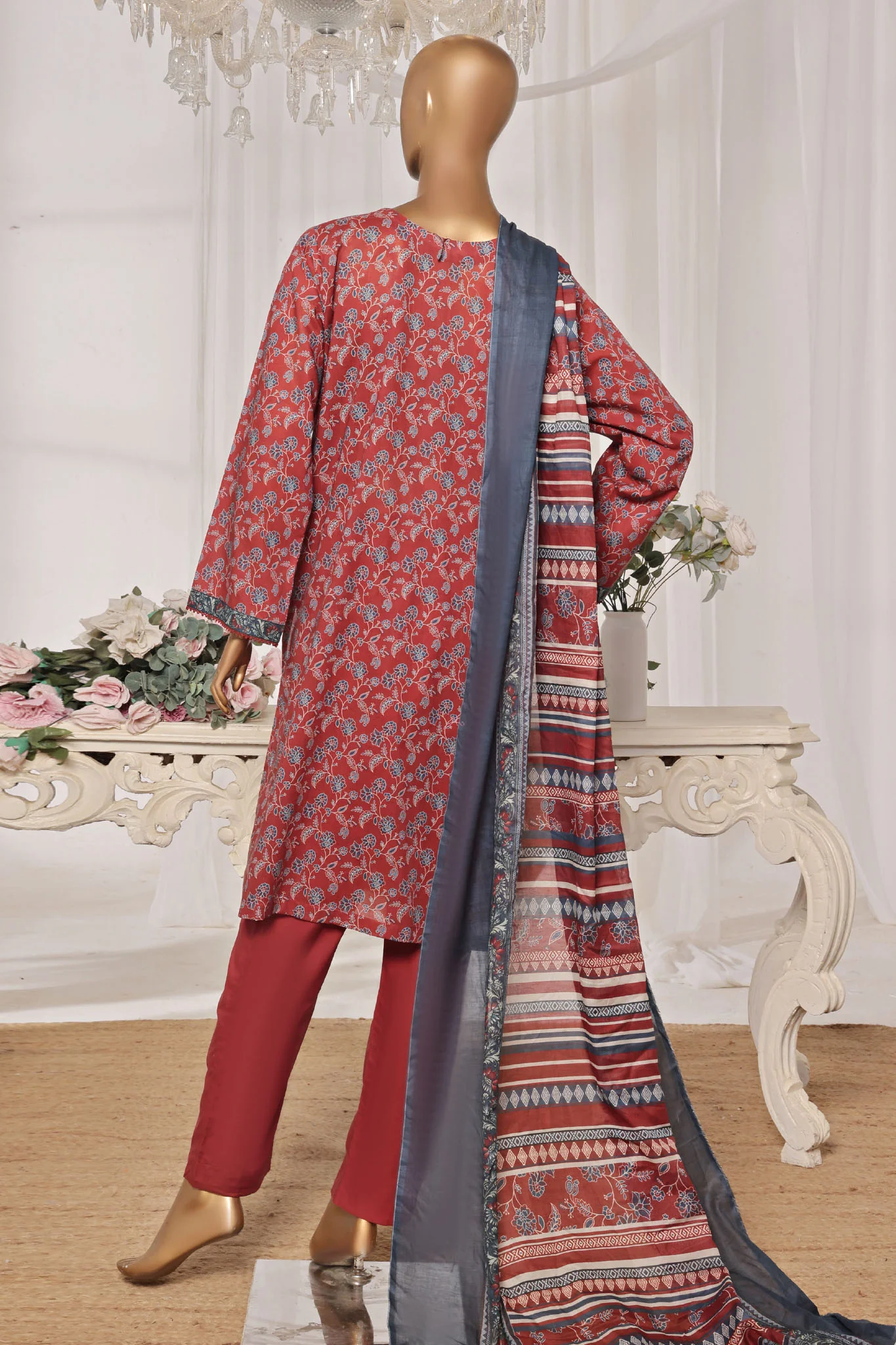 Bin Saeed Stitched 3 Piece Exc Printed Lawn Vol-03 Suit-NSM-2270-Maroon - Image 3