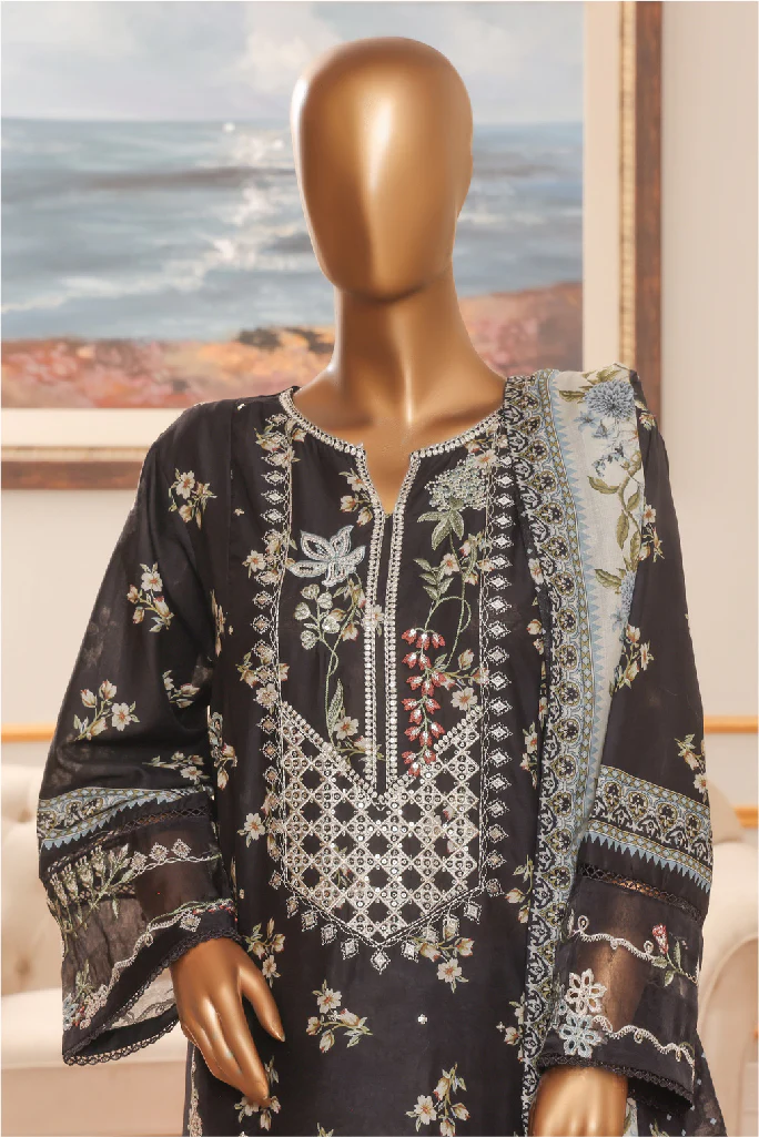 Bin Saeed Stitched 3 Piece Exclusive Chikankari Vol-07 Suit-NSM-2284-Black - Image 3