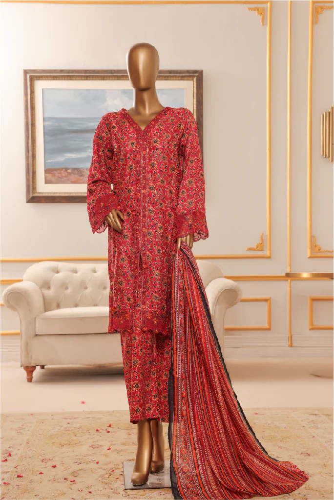 Bin Saeed Stitched 3 Piece Exclusive Chikankari Vol-07 Suit-NSM-2286-Mehroon