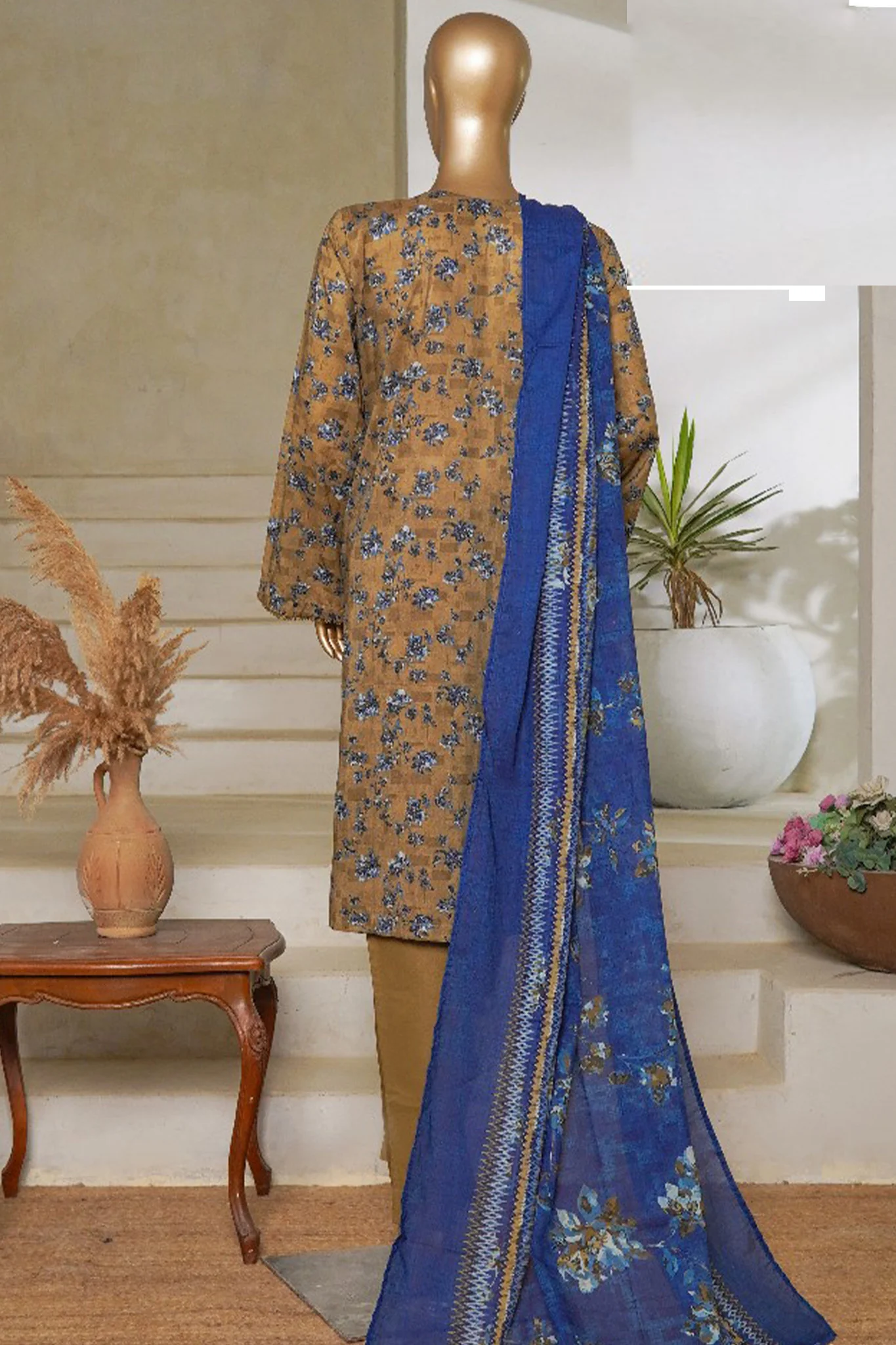 Classic Charm Modern Thread By Bin Saeed Stitched 3 Piece Lawn Suit-NSM-2345-Green - Image 3