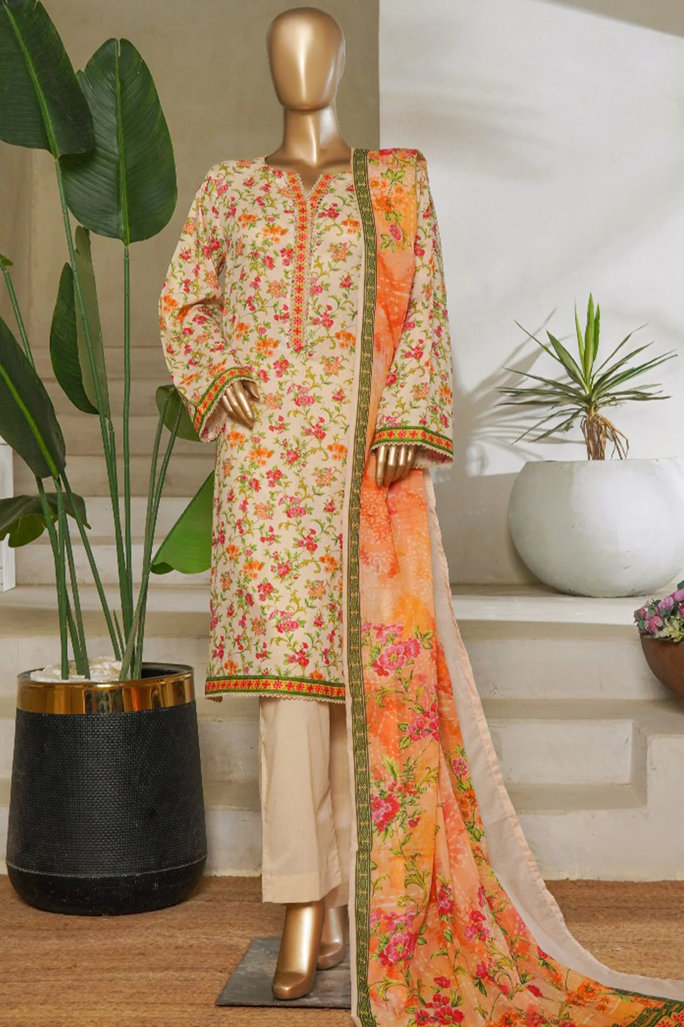 Classic Charm Modern Thread By Bin Saeed Stitched 3 Piece Lawn Suit-NSM-2361-Skin