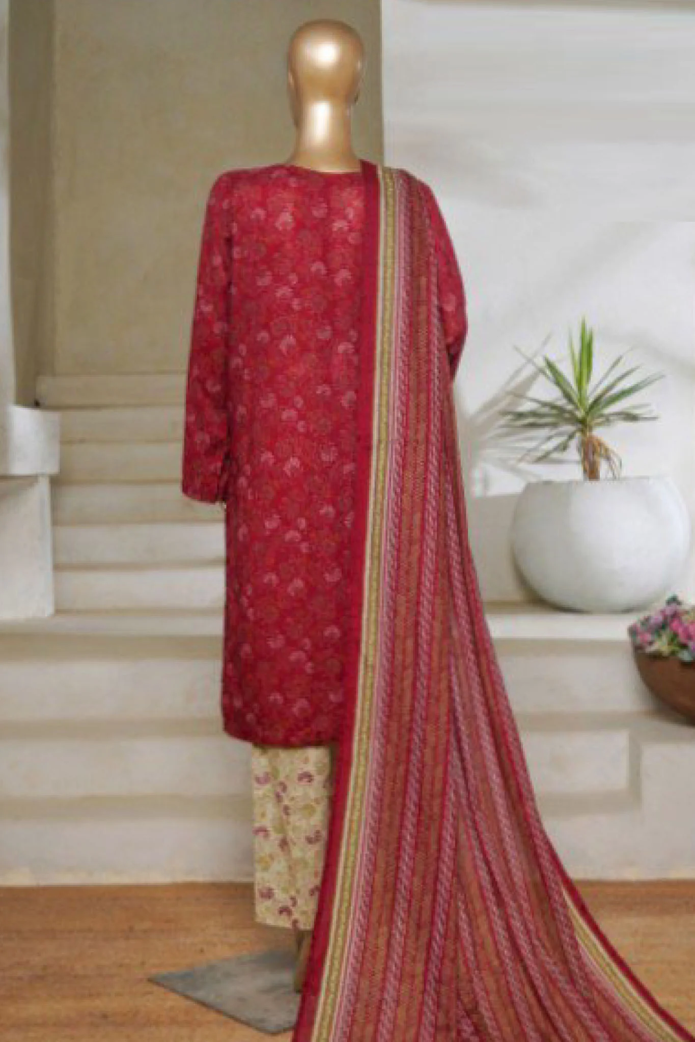 Bin Saeed Stitched 3 Piece Printed Lawn Suit-NSM-2429-Brown - Image 3