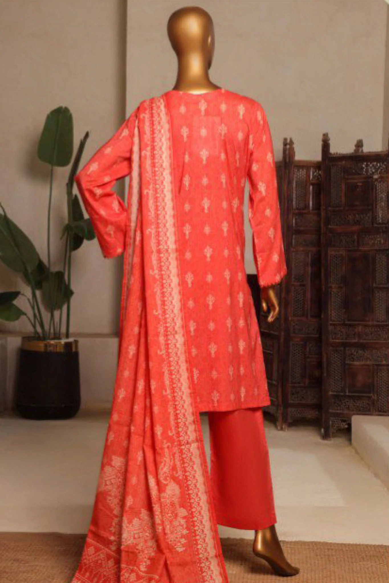 Bin Saeed Stitched 3 Piece Printed Lawn Suit-NSM-2430-Orange - Image 3