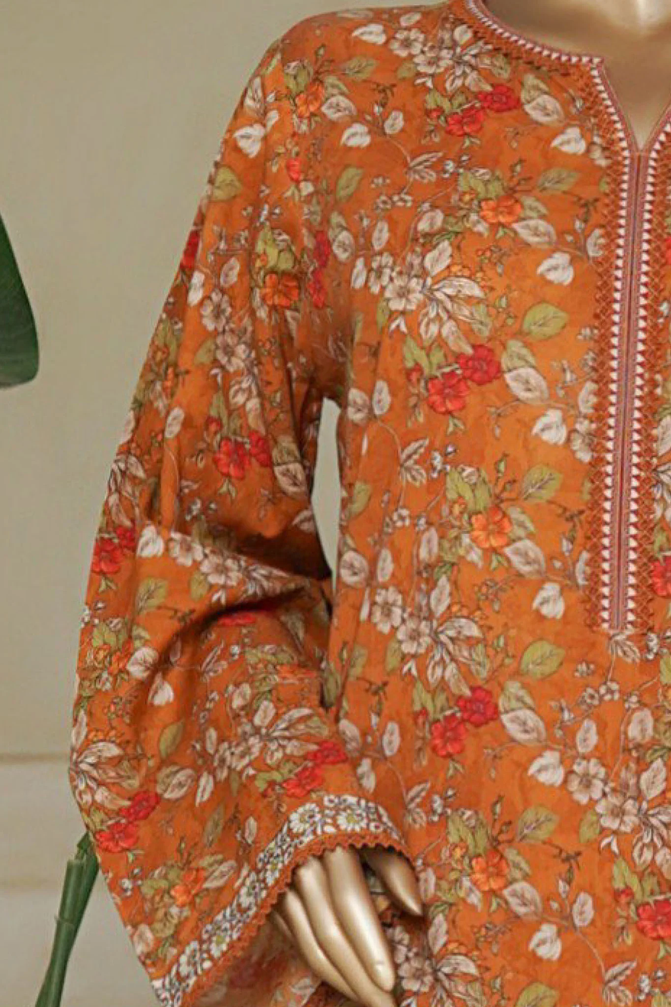 Bin Saeed Stitched 3 Piece Printed Lawn Suit-NSM-2438-Mustard - Image 4