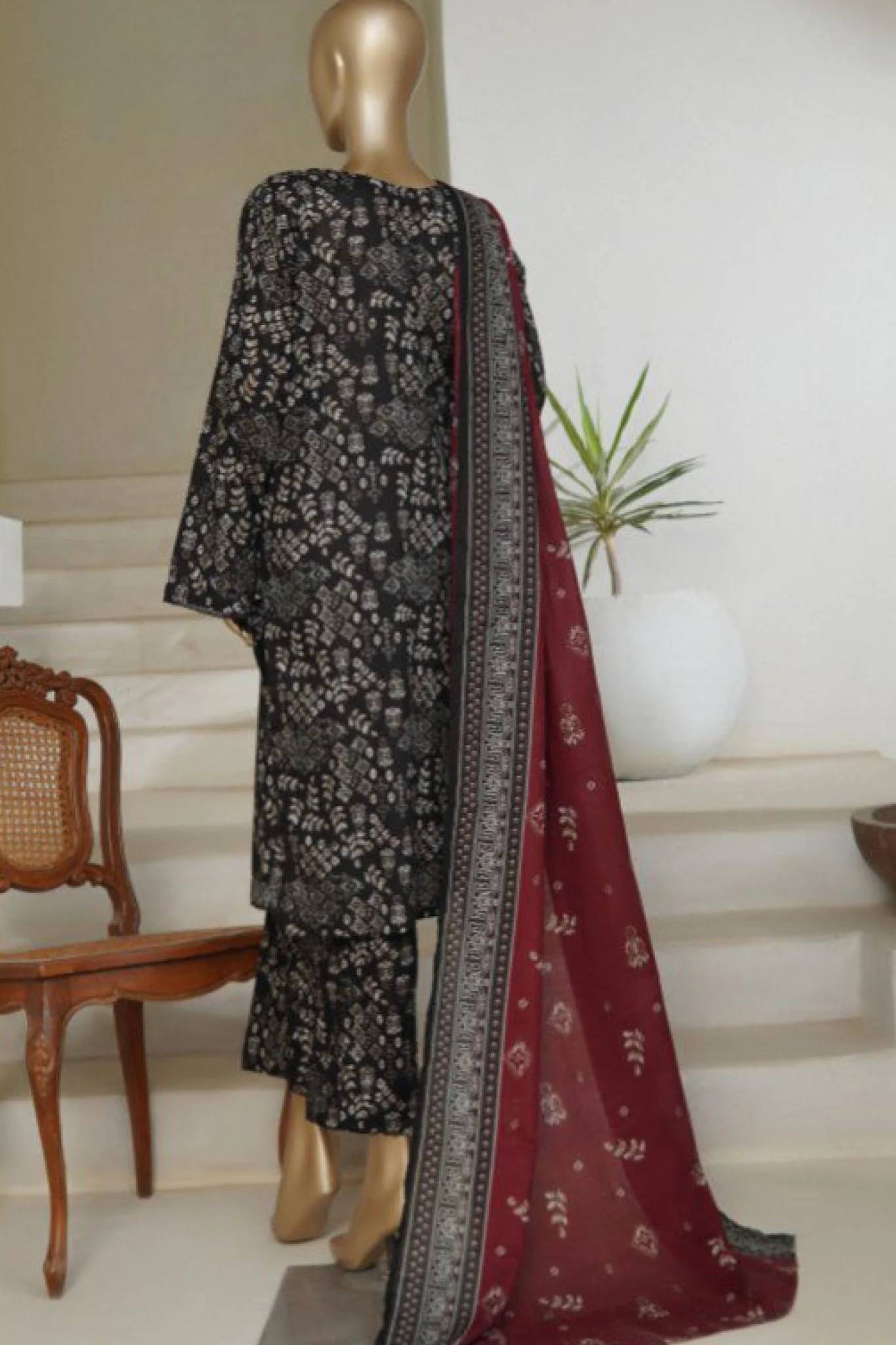 Bin Saeed Stitched 3 Piece Printed Lawn Suit-NSM-2440-Black - Image 3